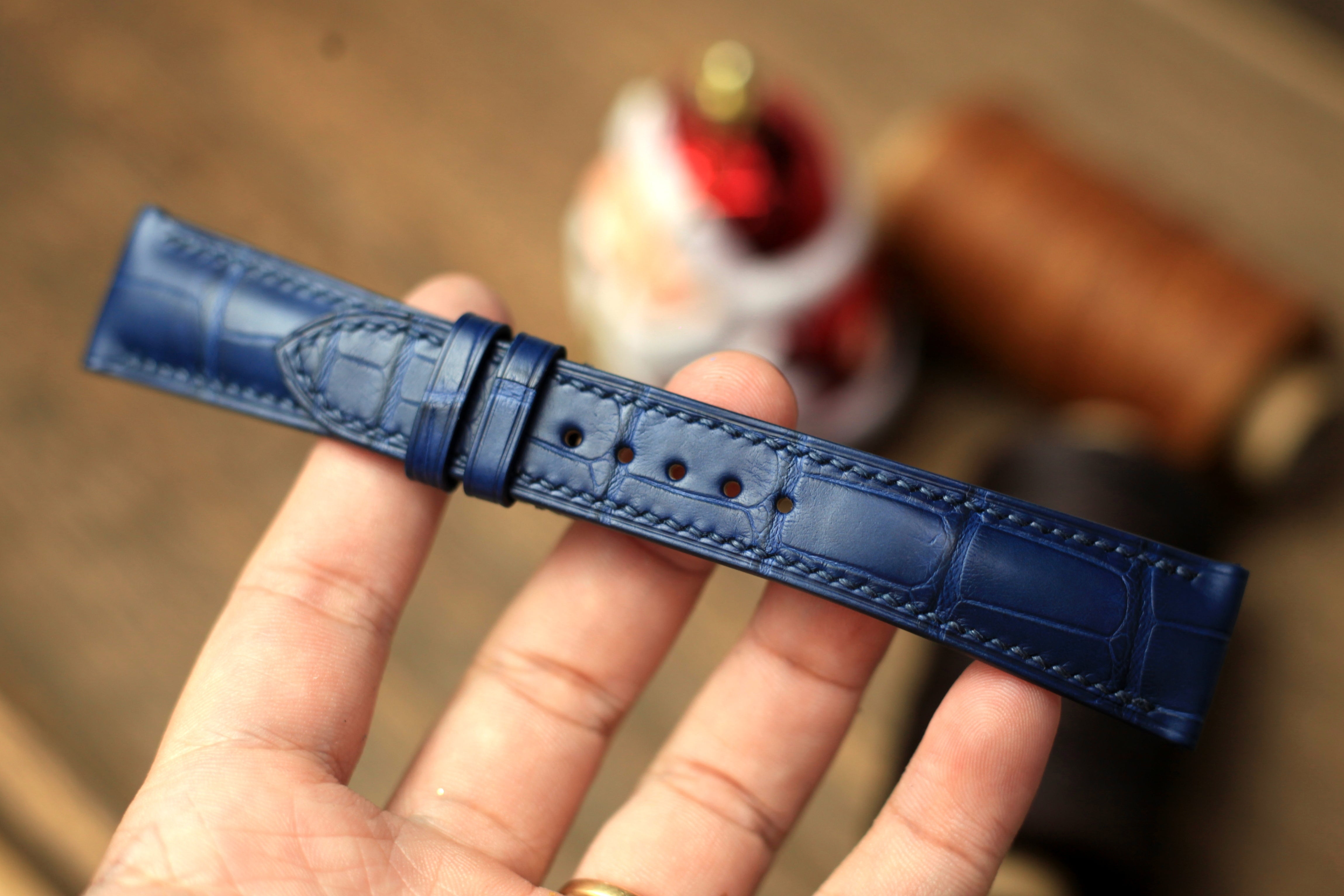 Genuine Blue Alligator Leather, Handmade Watch Strap