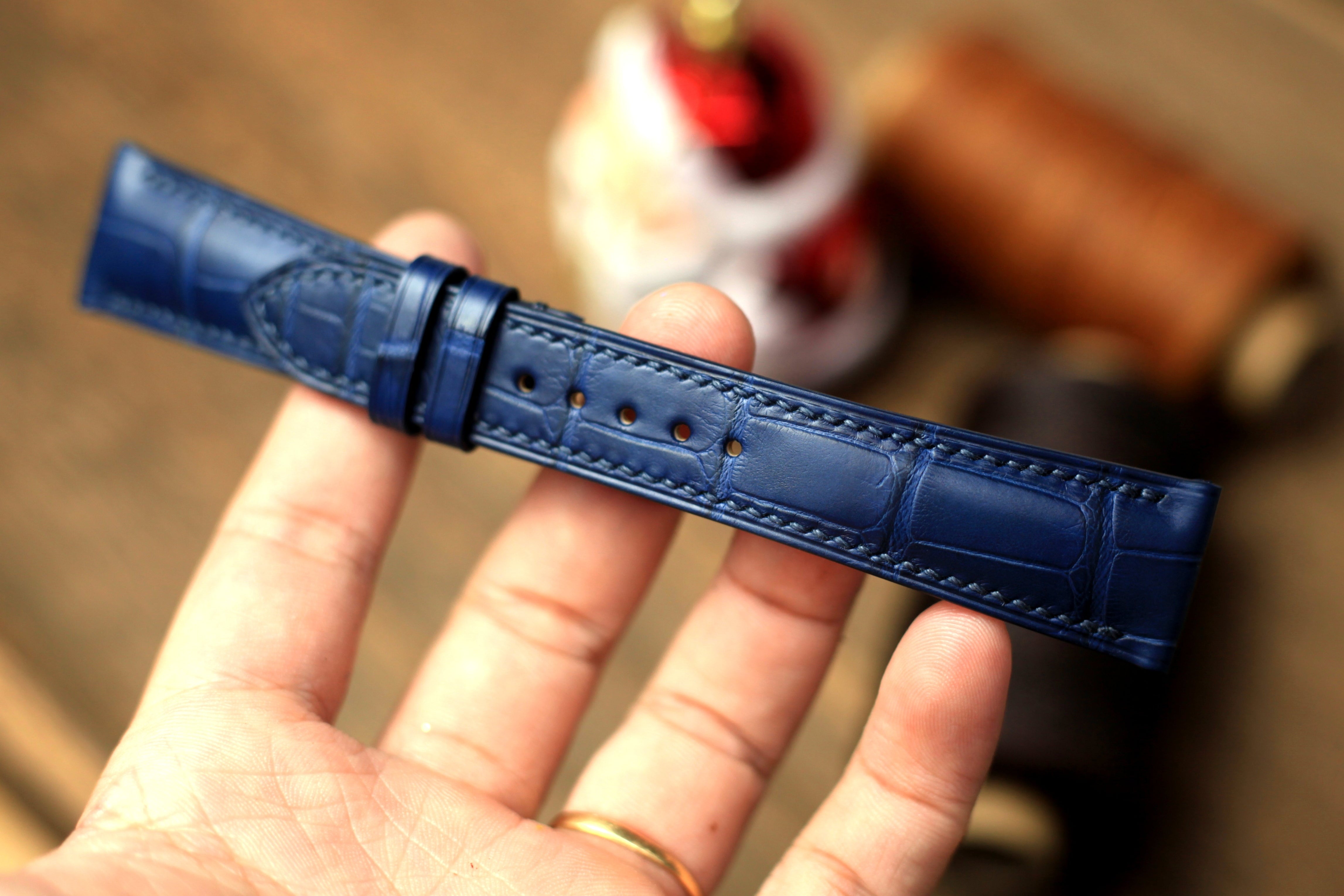 Genuine Blue Alligator Leather, Handmade Watch Strap