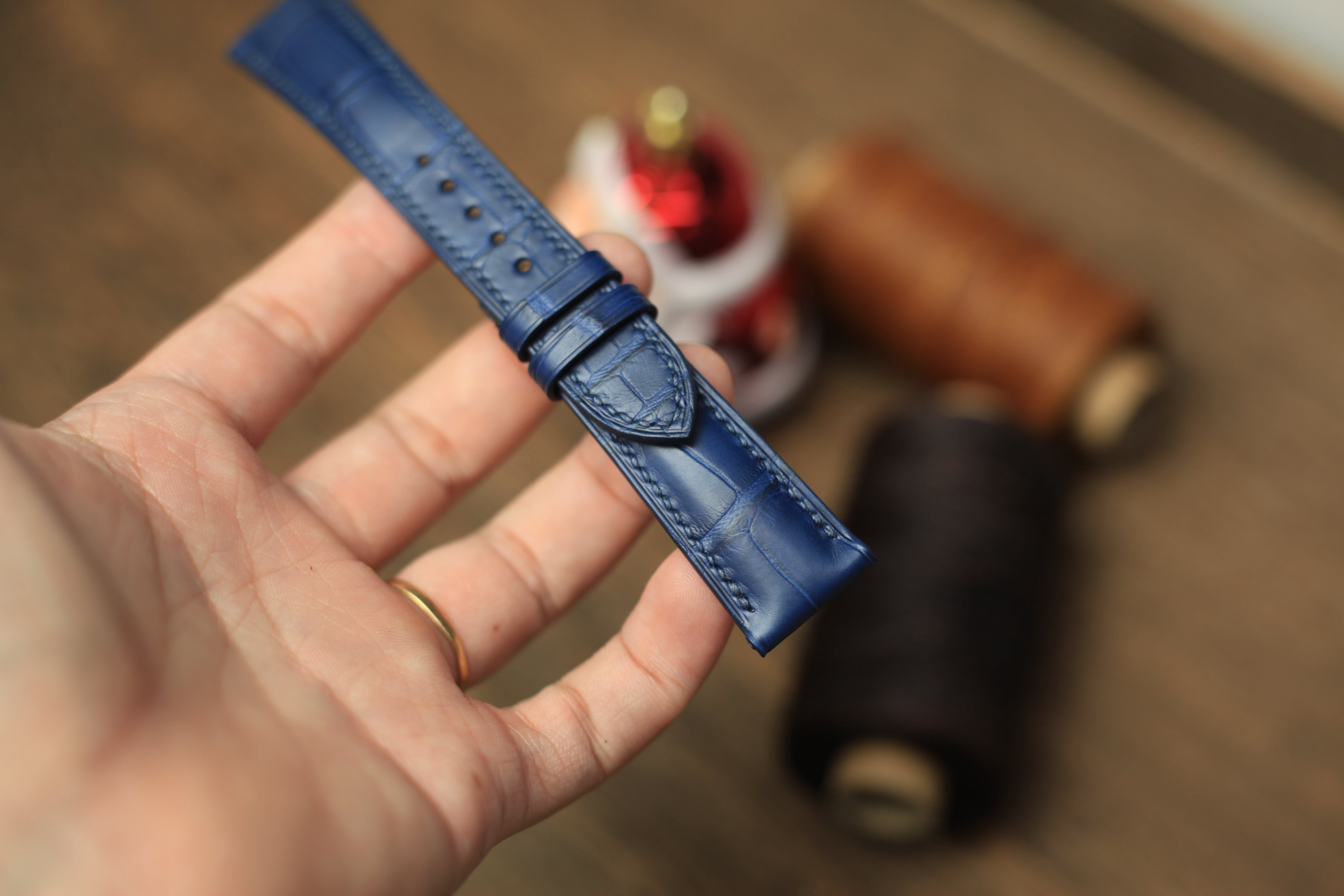 Genuine Blue Alligator Leather, Handmade Watch Strap