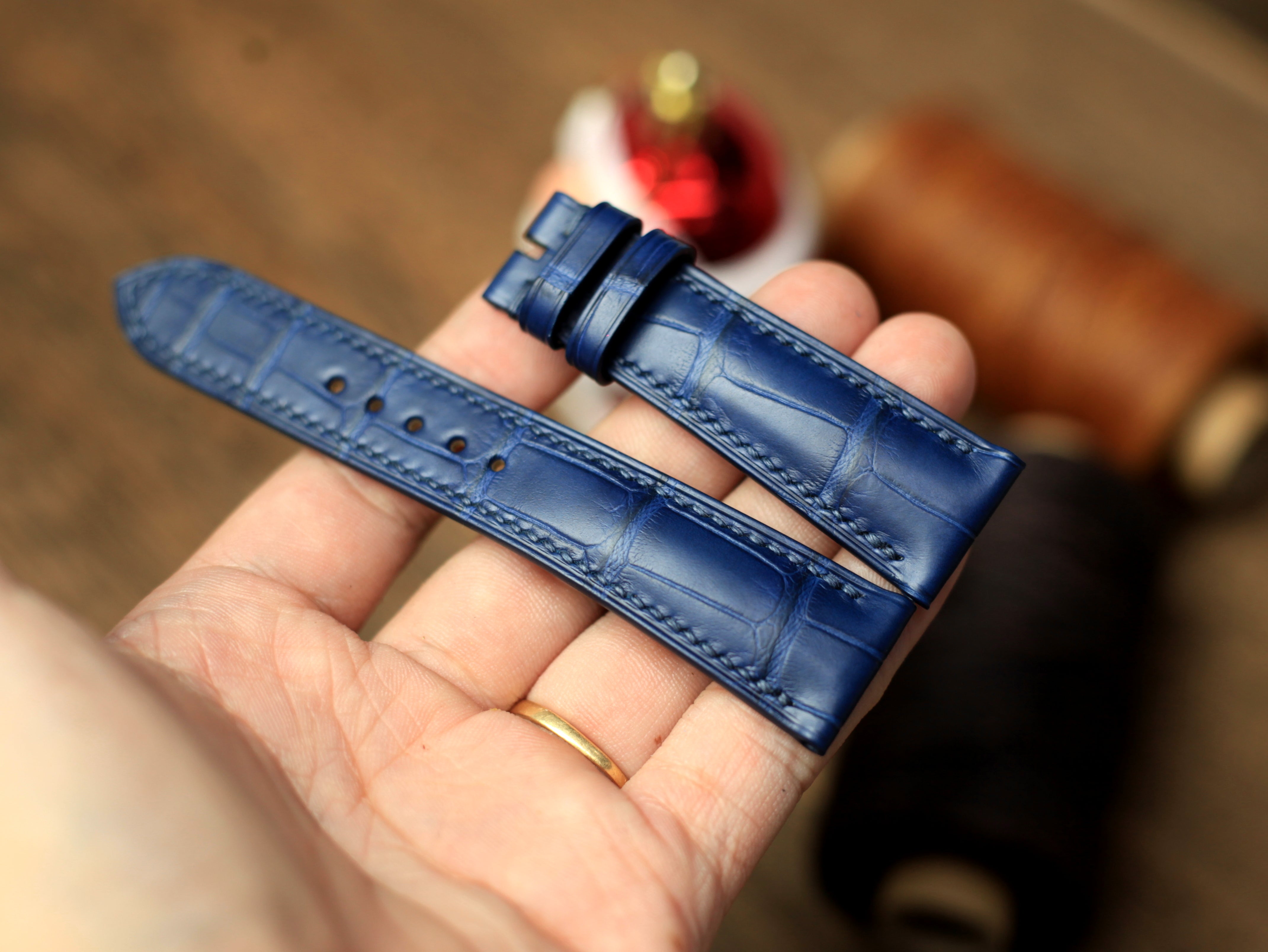 Genuine Blue Alligator Leather, Handmade Watch Strap