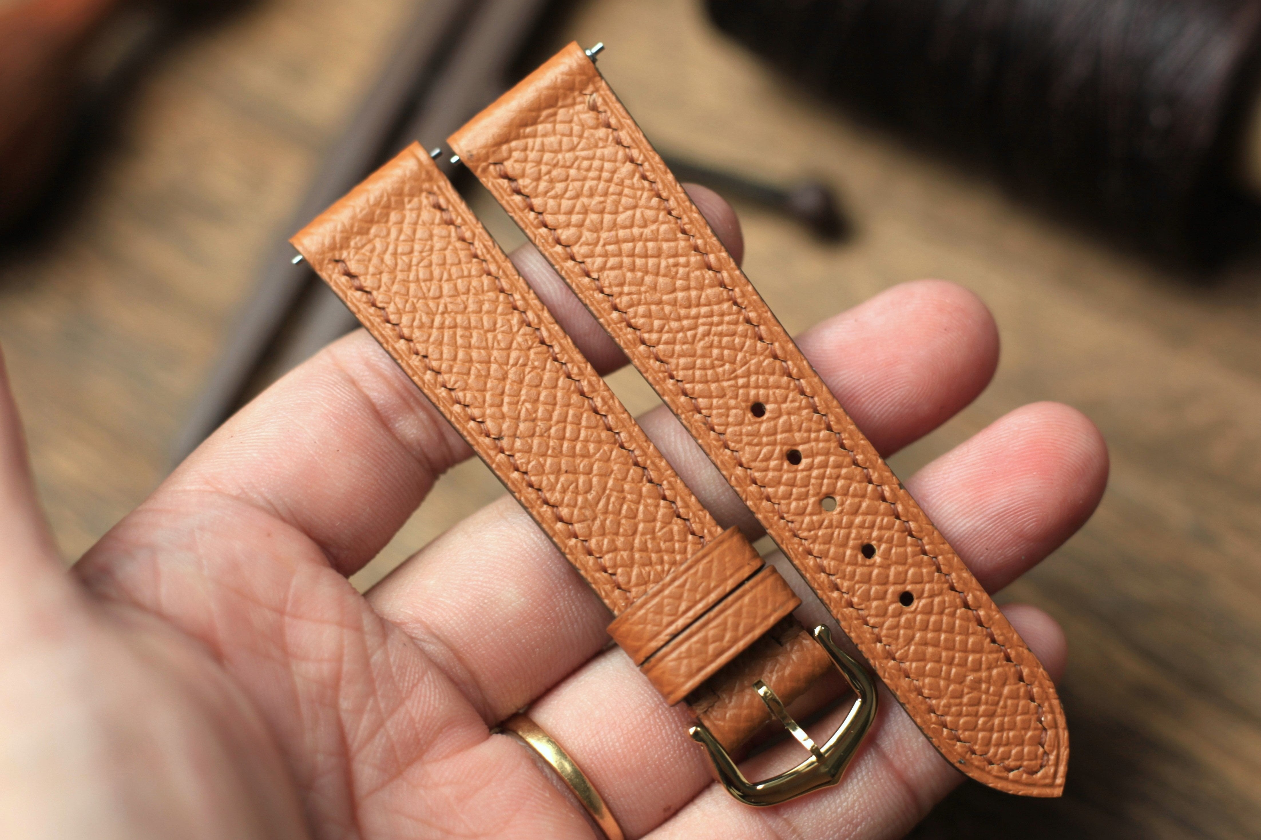 Gold Brown Epsom Leather Cartier Watch Strap