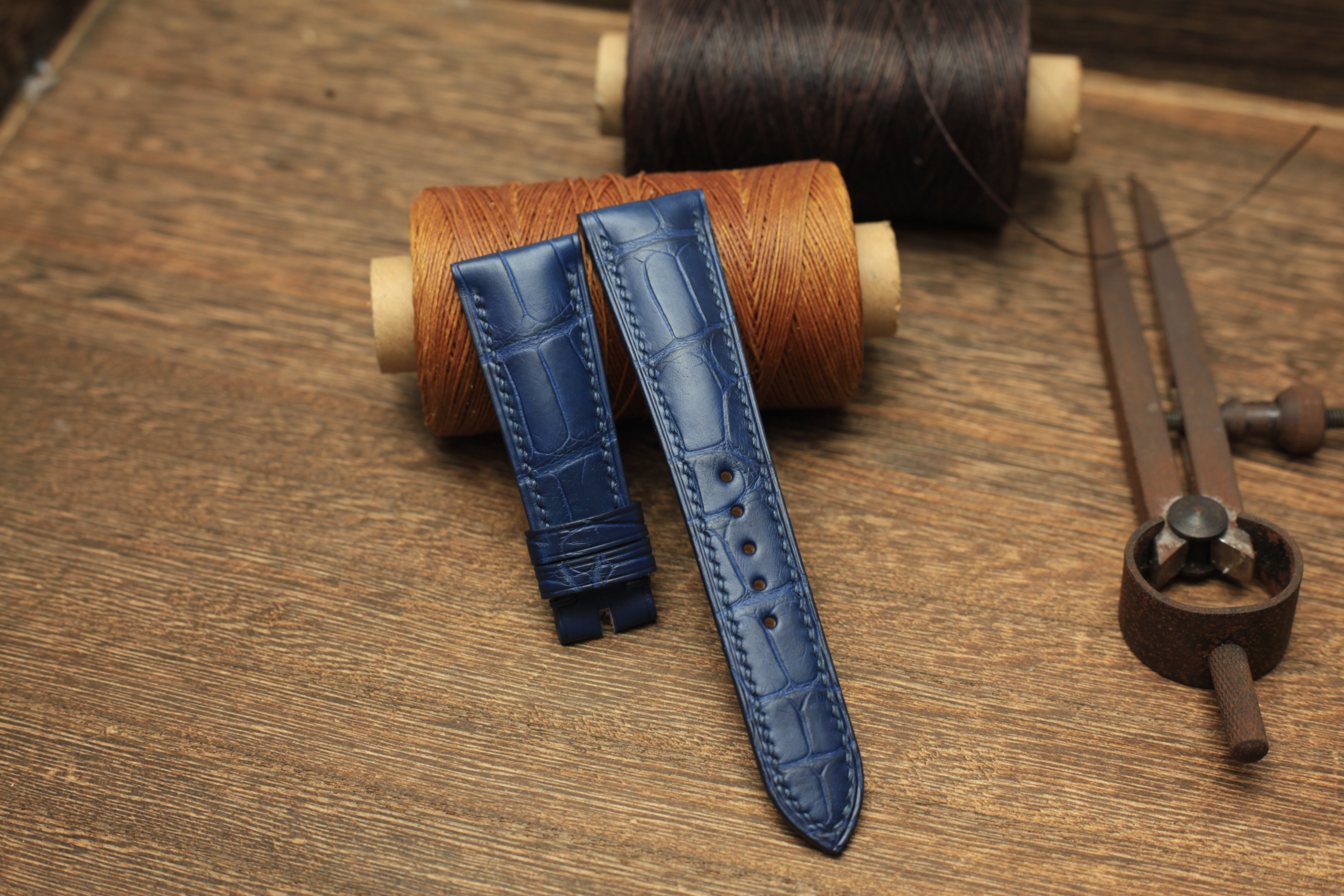 Genuine Blue Alligator Leather, Handmade Watch Strap