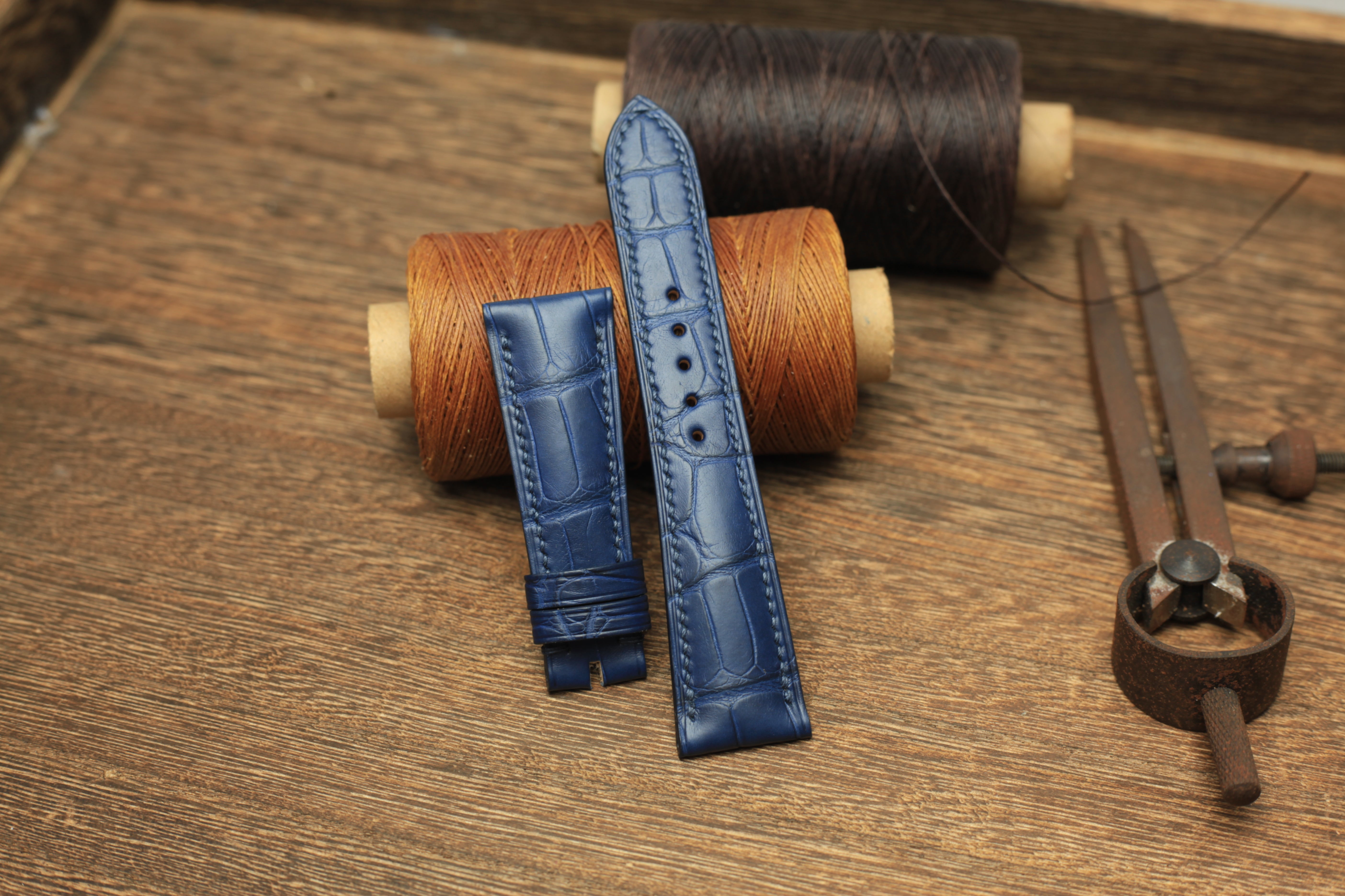 Genuine Blue Alligator Leather, Handmade Watch Strap