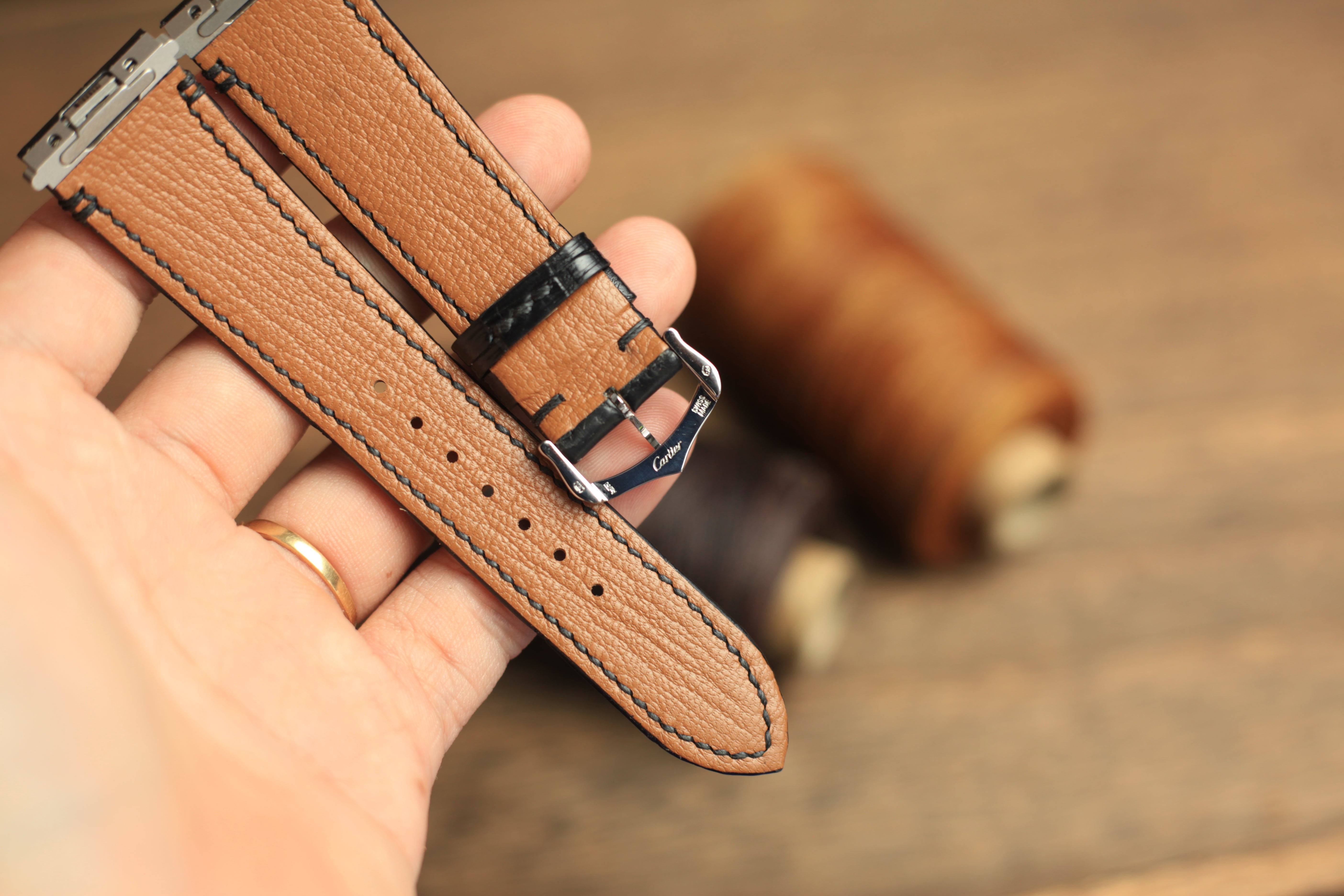 Handmade Black Alligator Strap for Cartier Santos