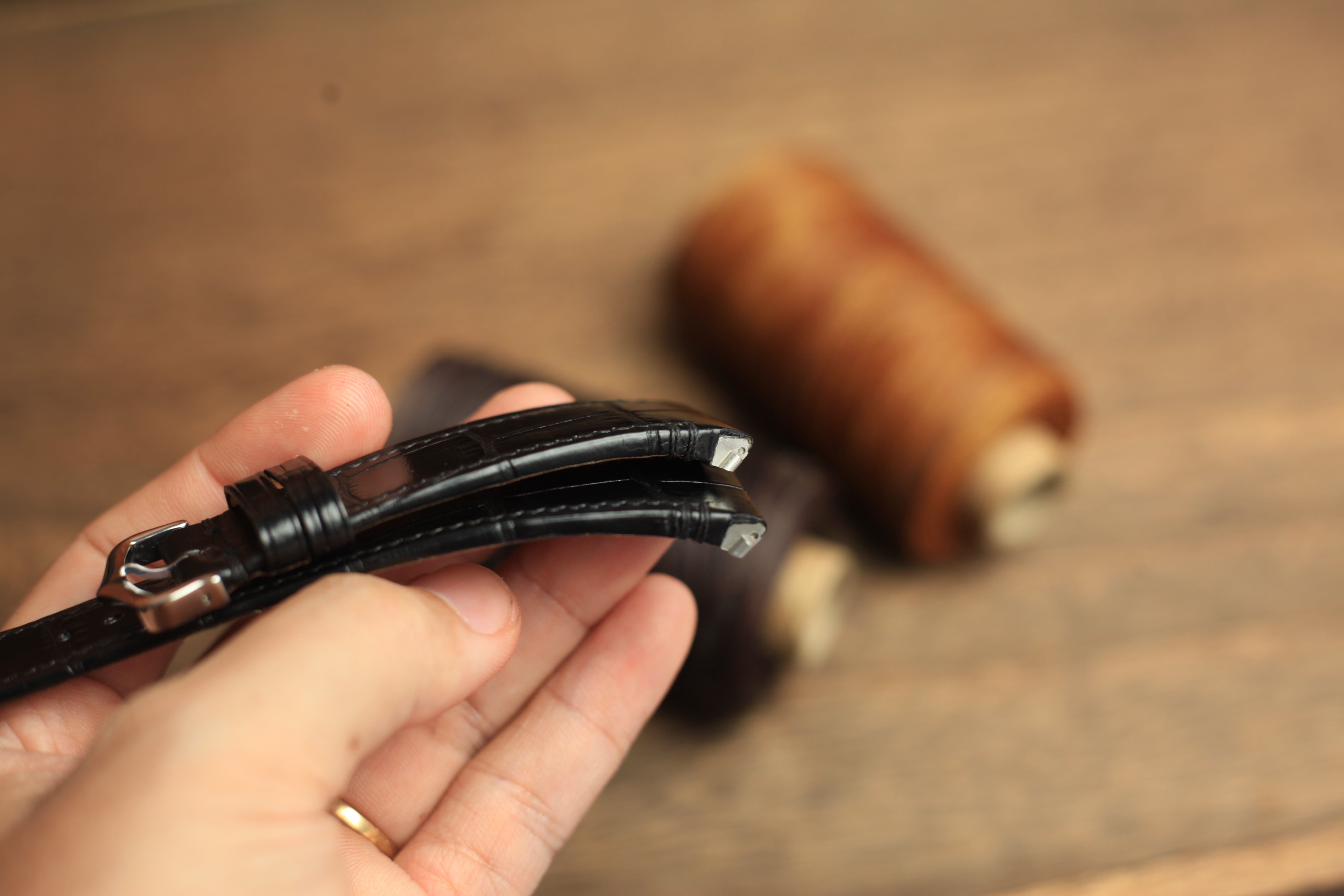 Handmade Black Alligator Strap for Cartier Santos