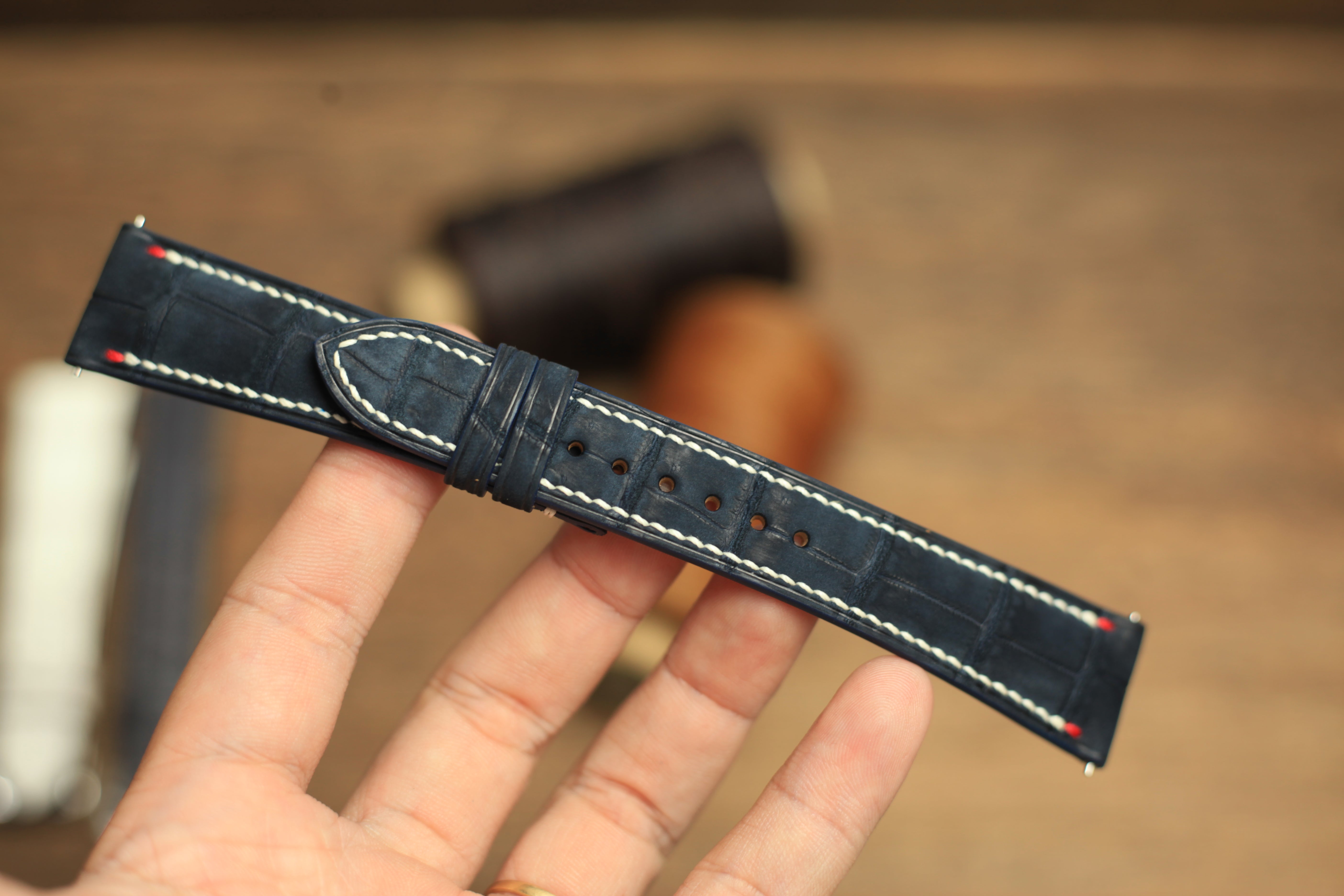 Genuine Nubuck Blue Alligator Leather, Handmade Watch Strap