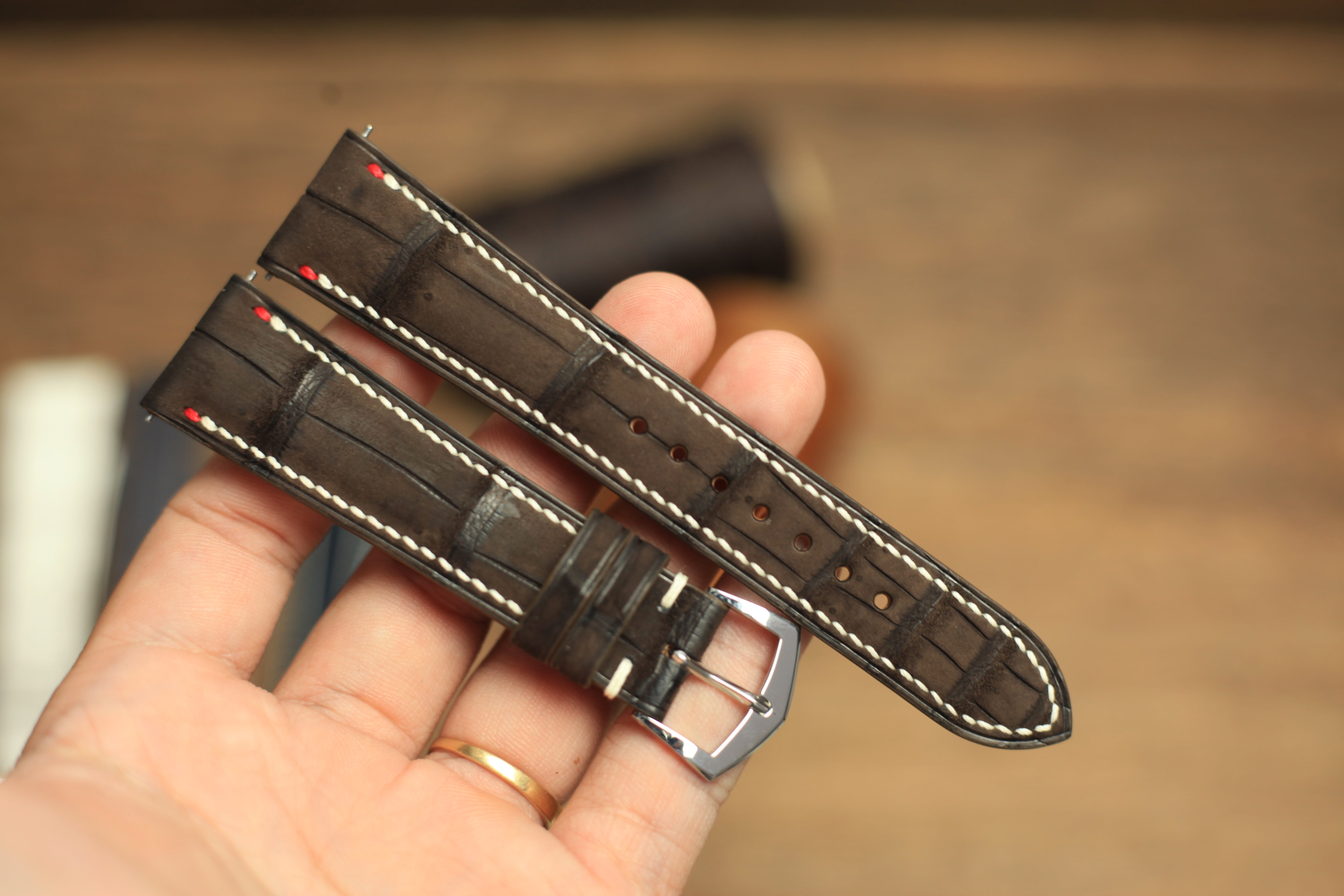 Genuine Nubuck Brown Alligator Leather, Handmade Watch Strap