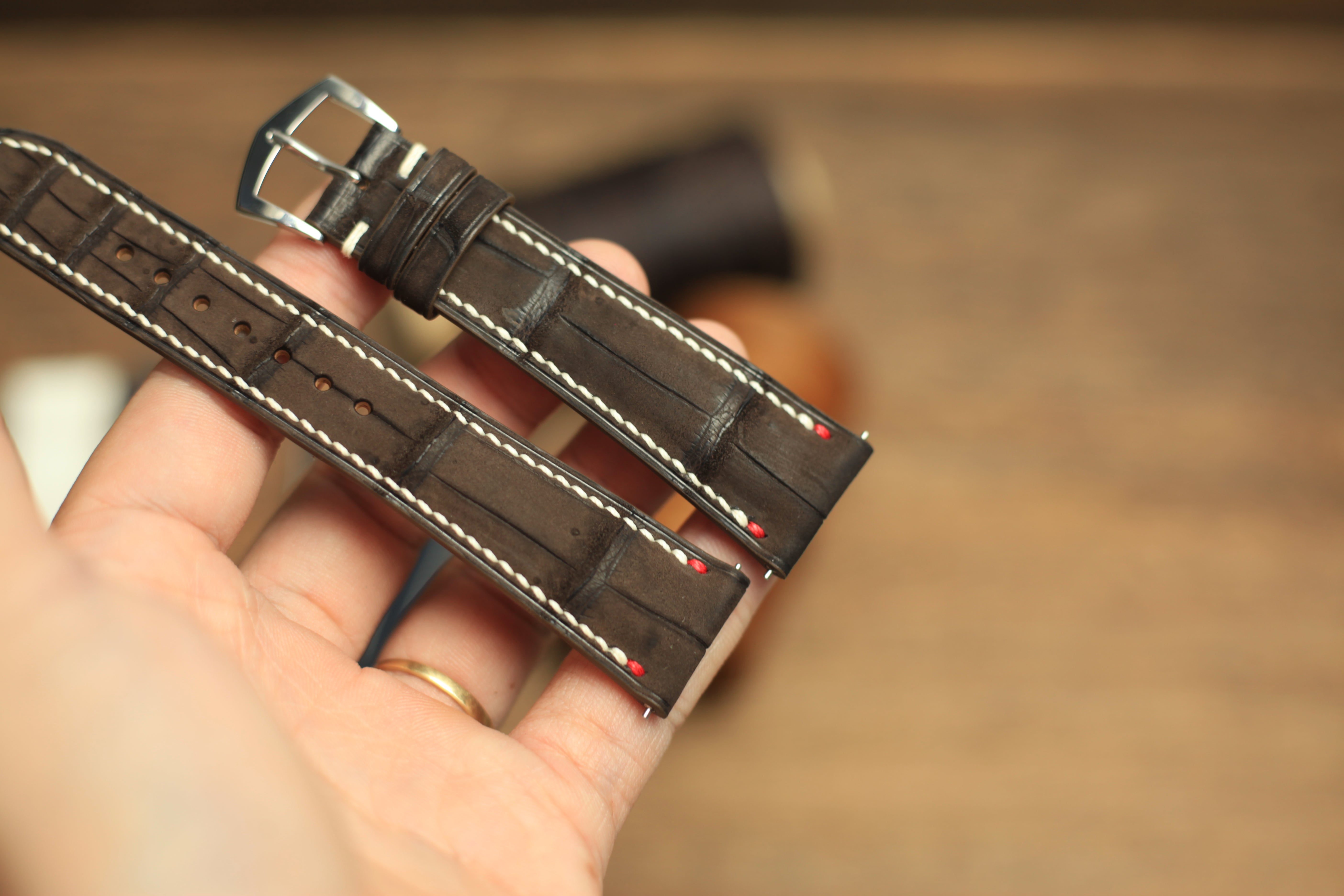 Genuine Nubuck Brown Alligator Leather, Handmade Watch Strap