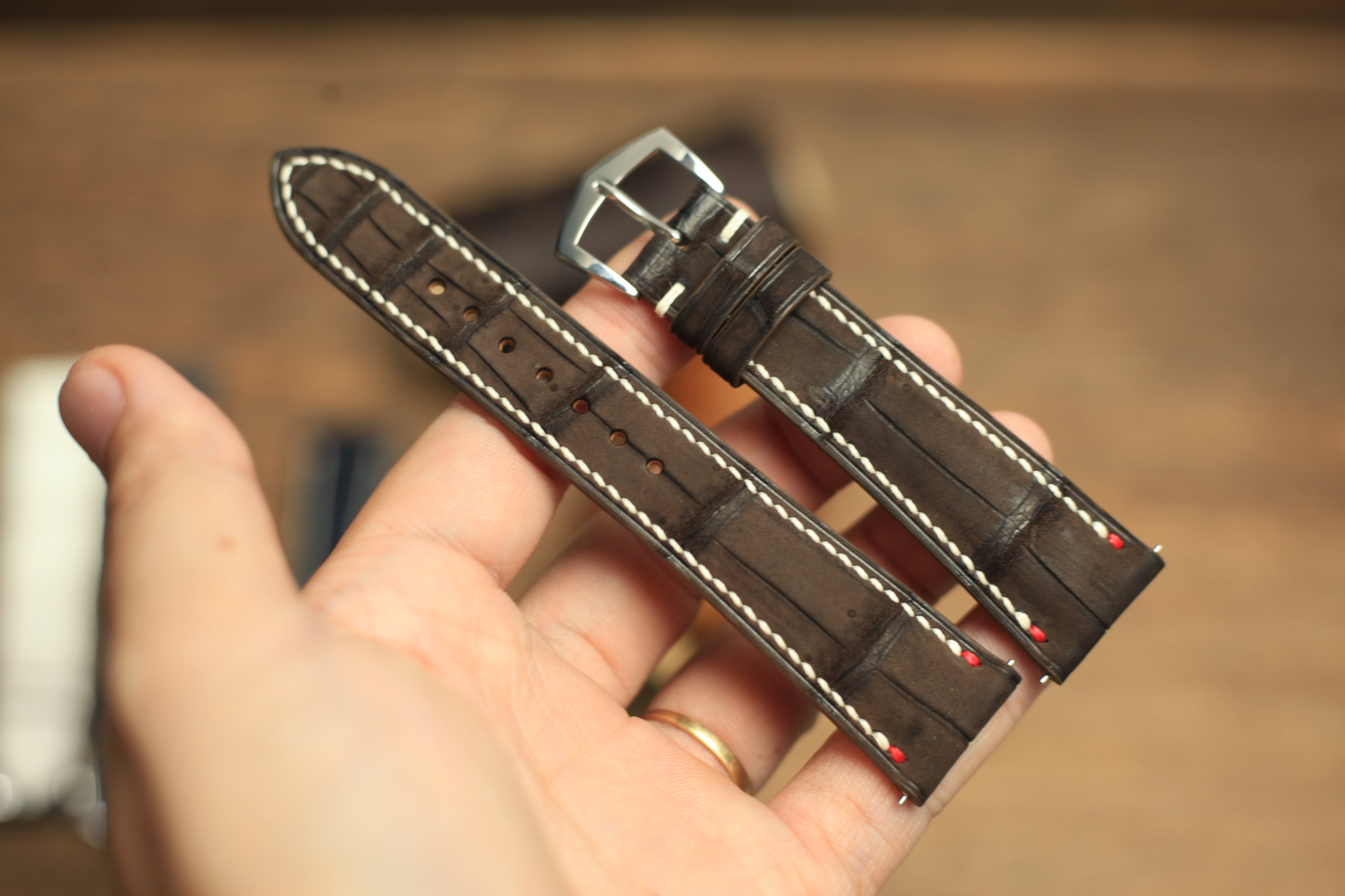 Genuine Nubuck Brown Alligator Leather, Handmade Watch Strap