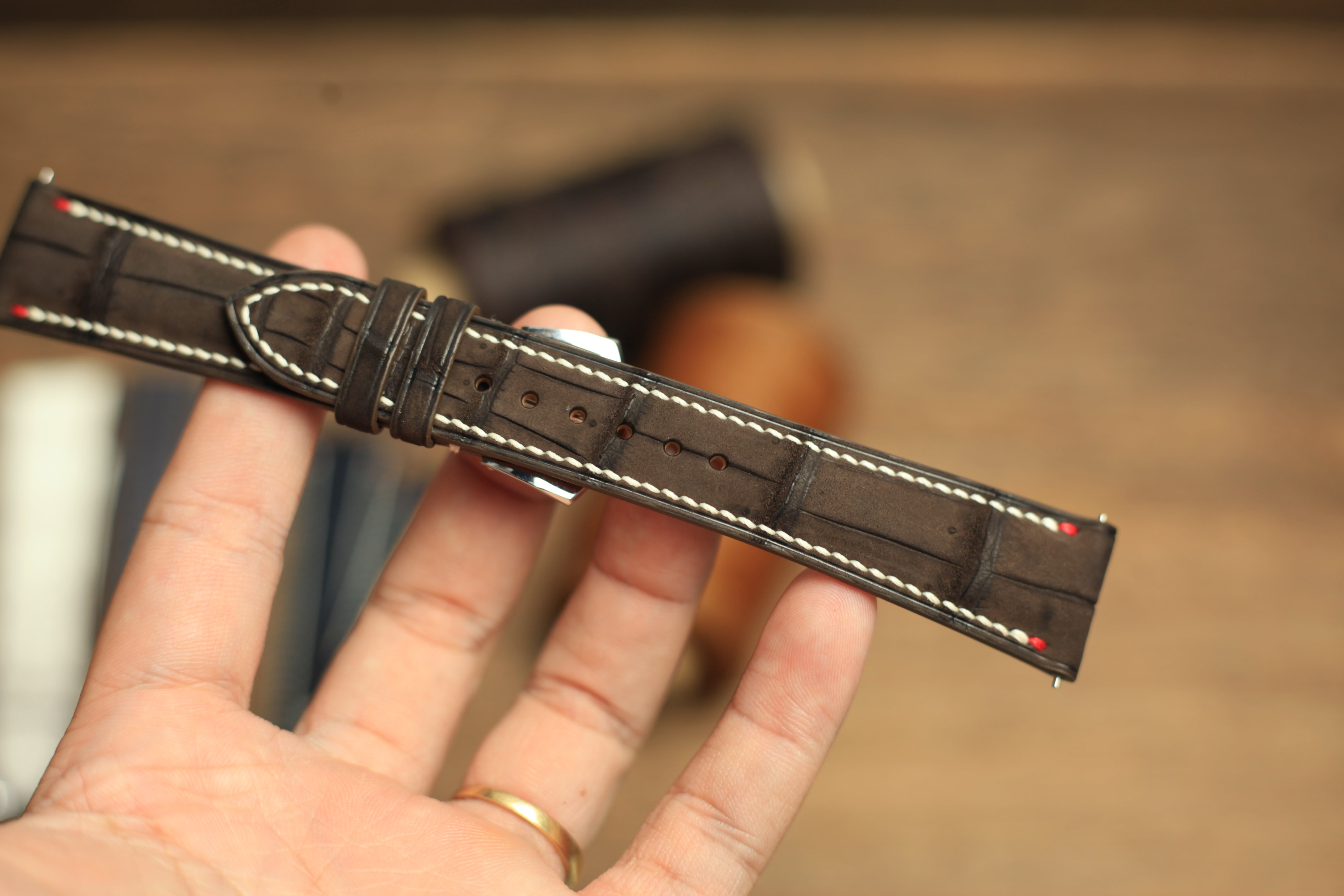 Genuine Nubuck Brown Alligator Leather, Handmade Watch Strap