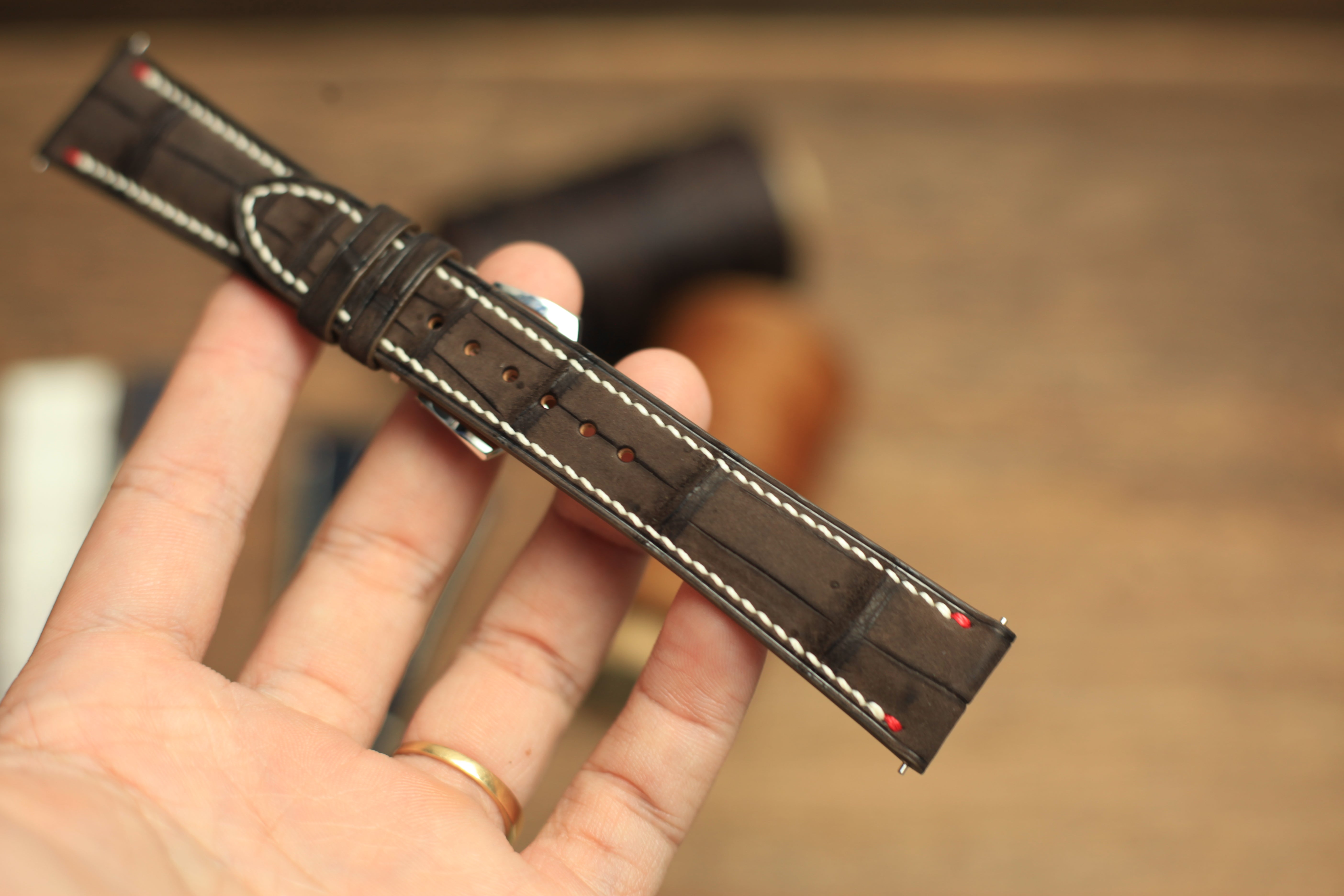 Genuine Nubuck Brown Alligator Leather, Handmade Watch Strap