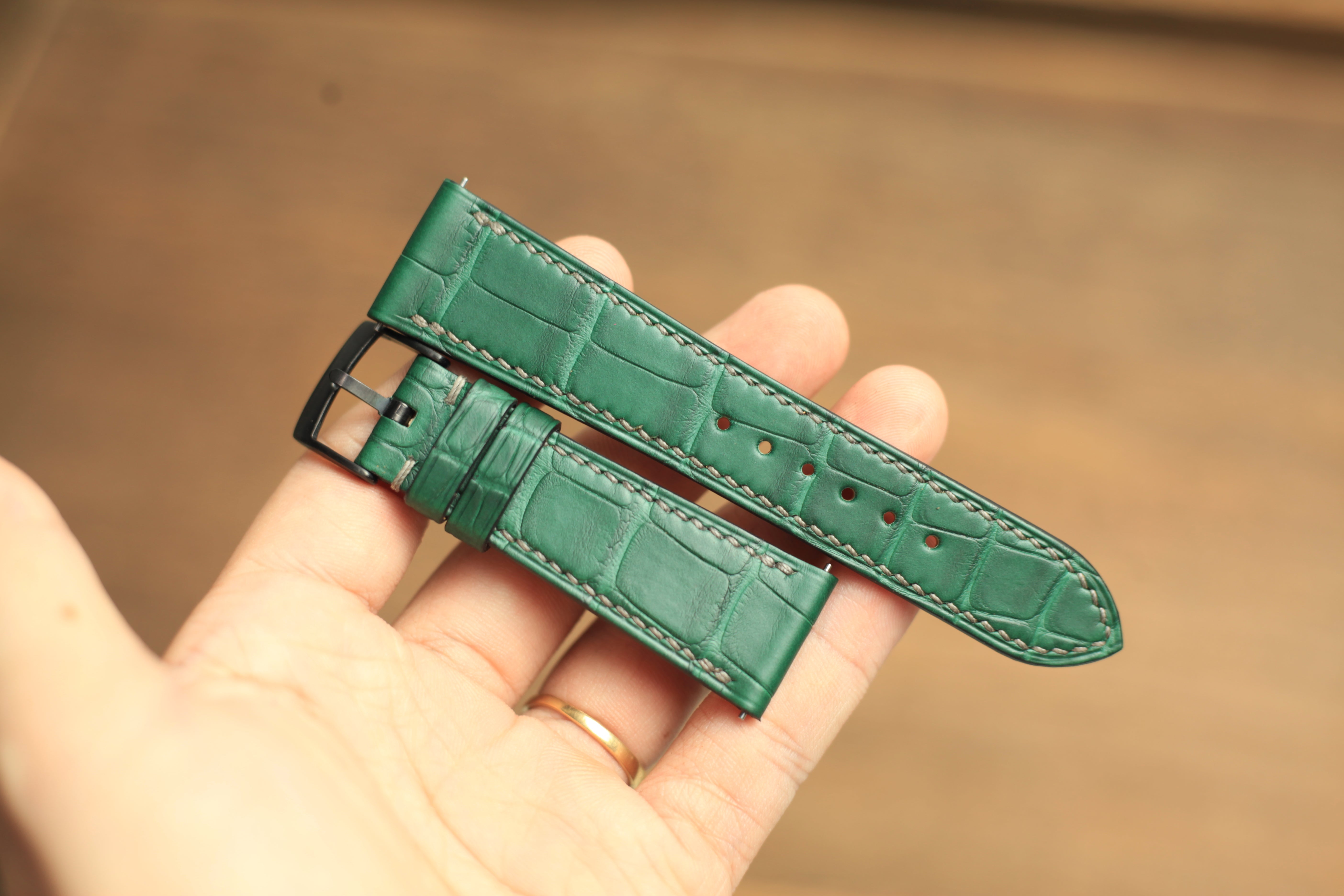 Genuine Matte Green Alligator Leather, Handmade Watch Strap