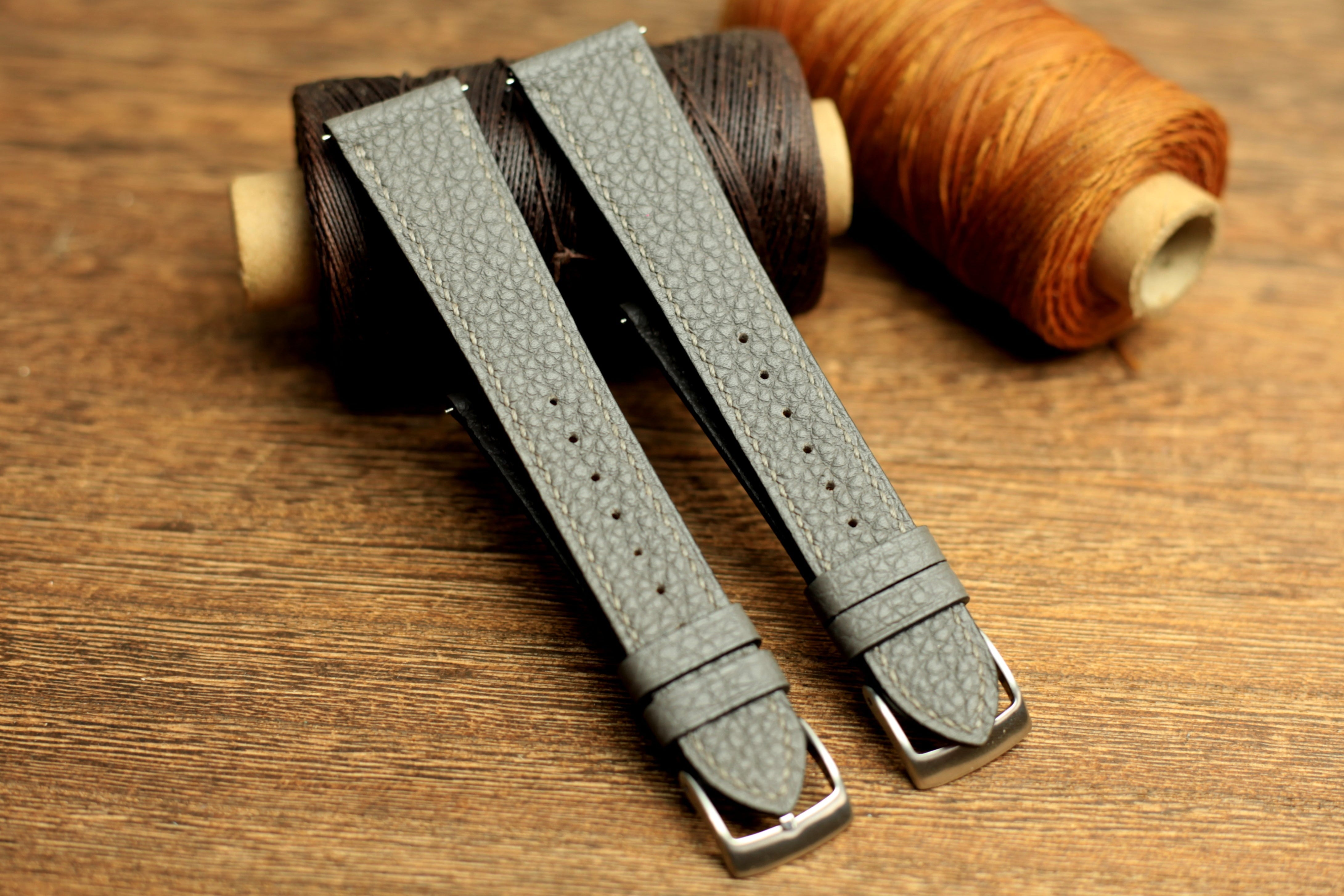 Togo Grey Leather Quick Release Watch Strap