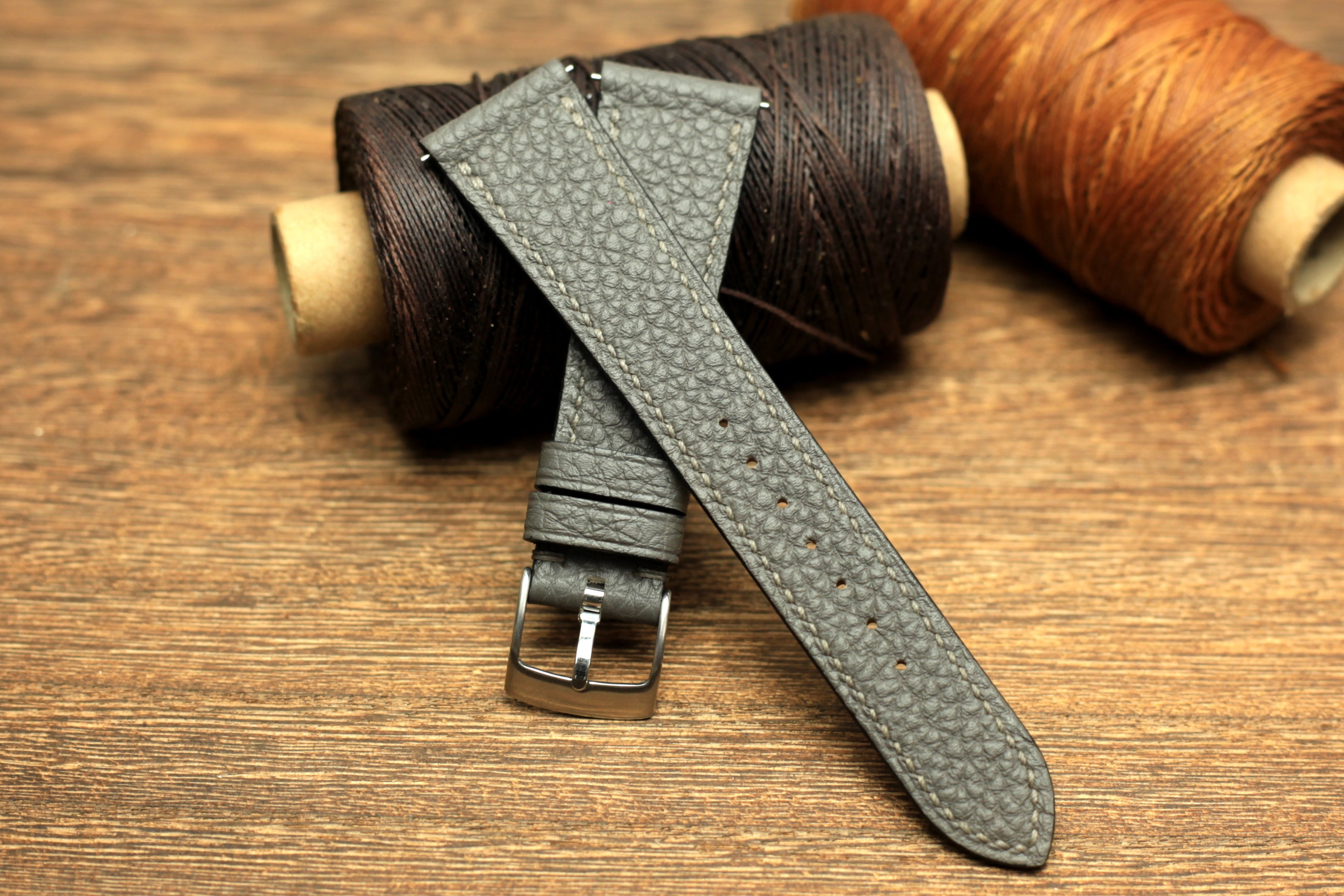 Togo Grey Leather Quick Release Watch Strap