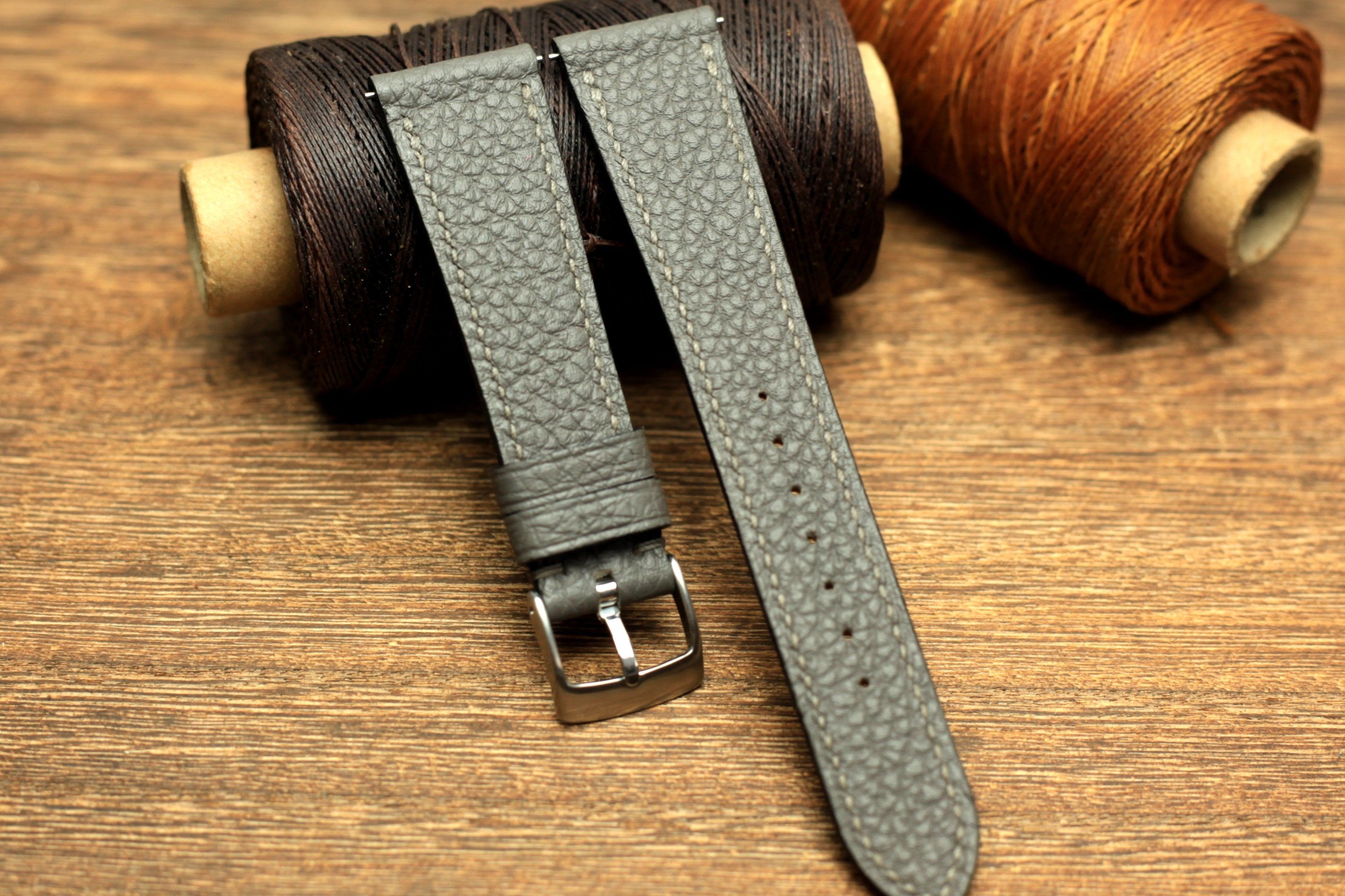 Togo Grey Leather Quick Release Watch Strap