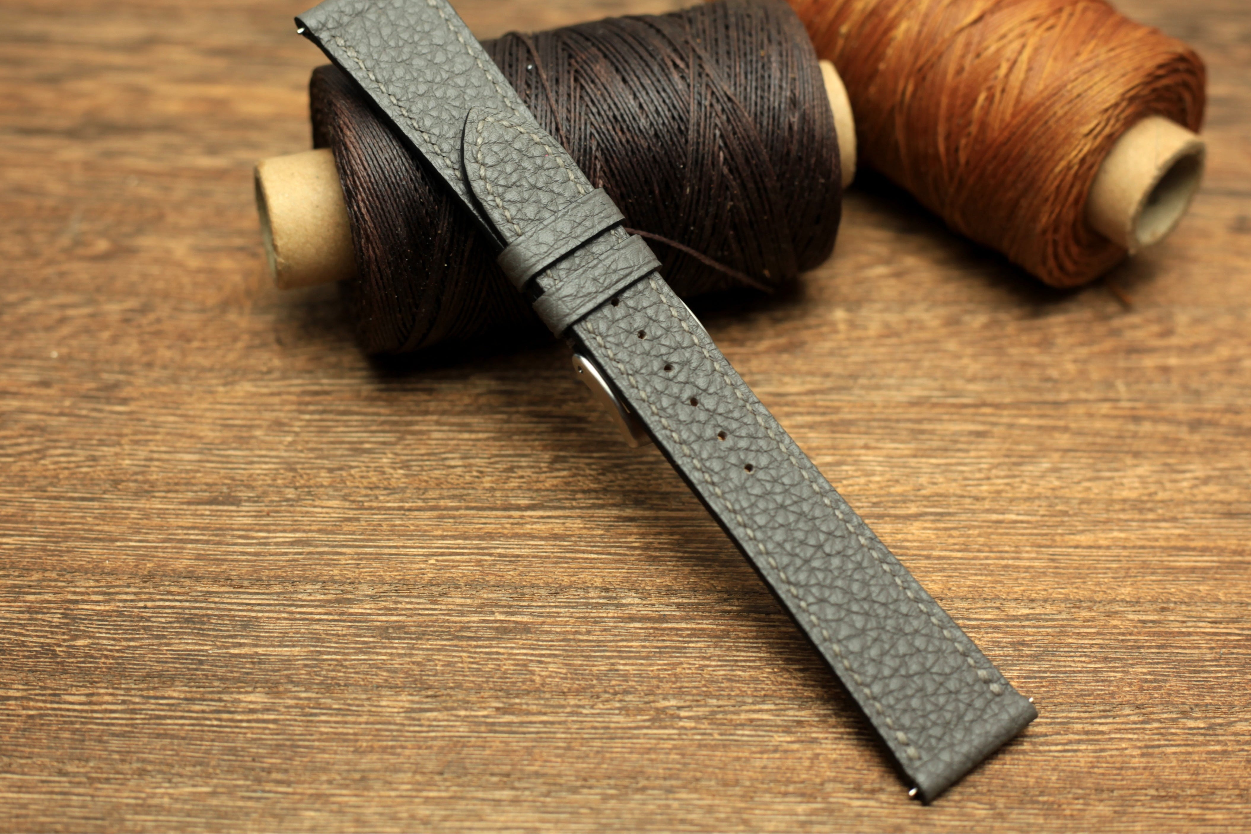 Togo Grey Leather Quick Release Watch Strap