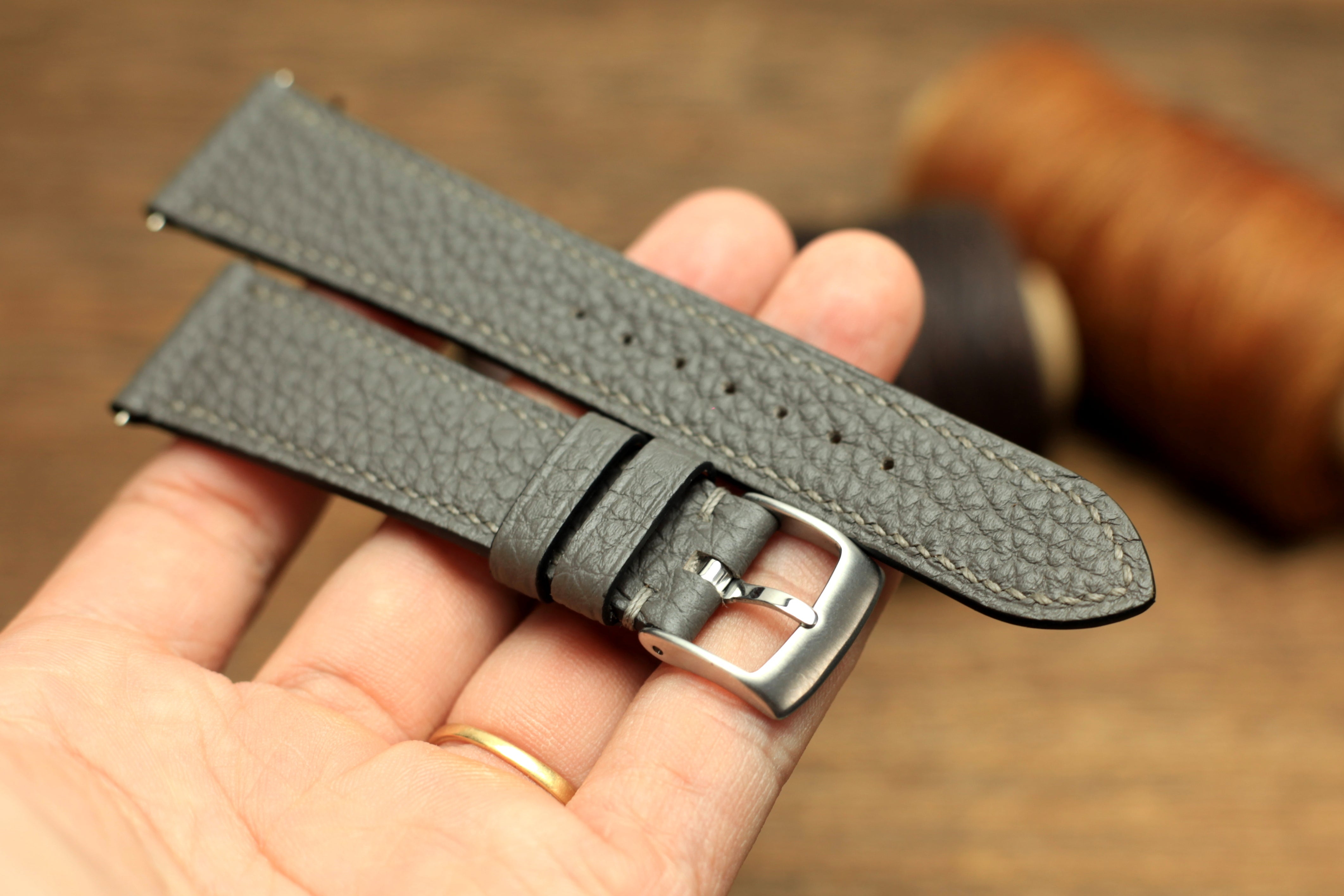 Togo Grey Leather Quick Release Watch Strap