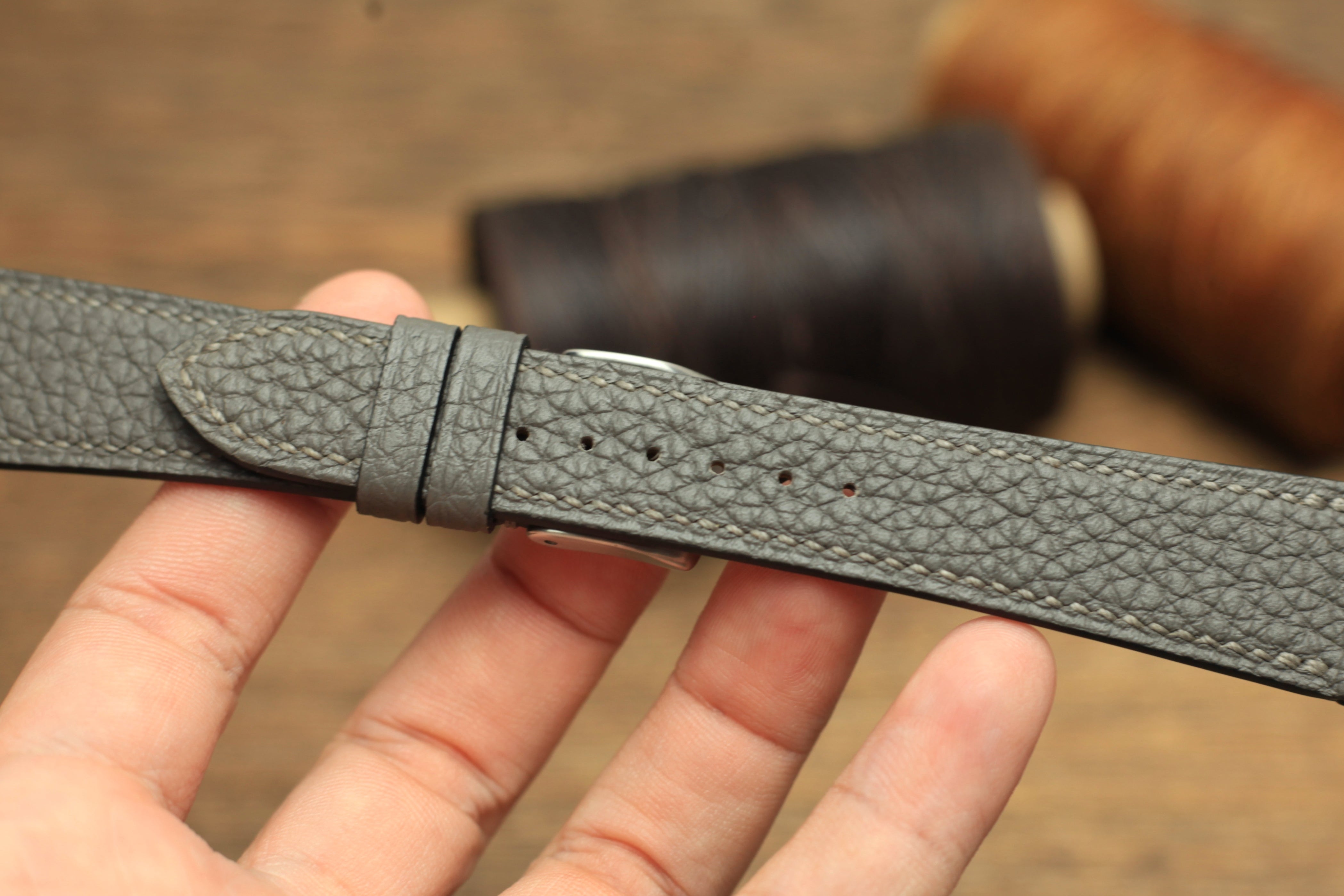 Togo Grey Leather Quick Release Watch Strap