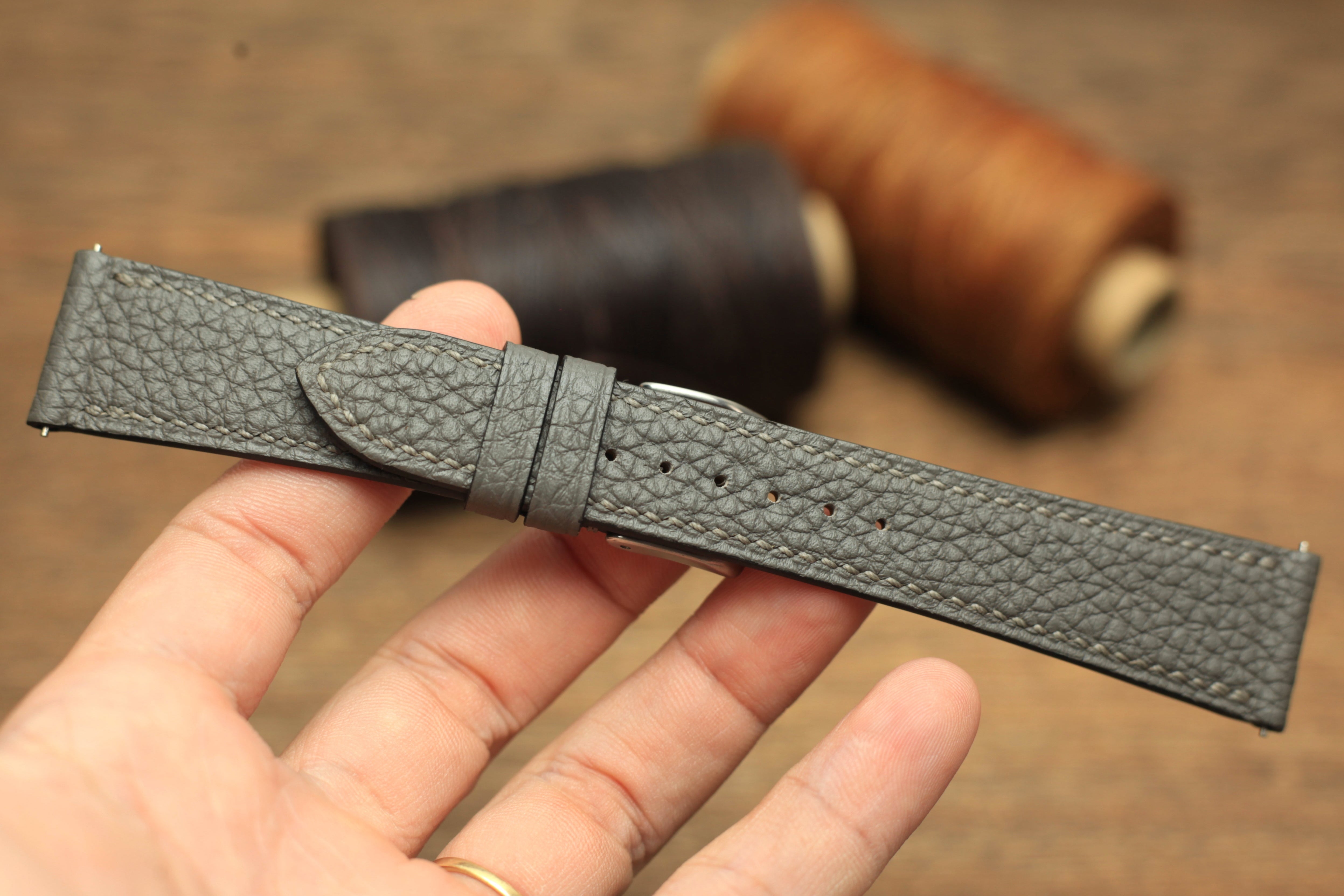 Togo Grey Leather Quick Release Watch Strap