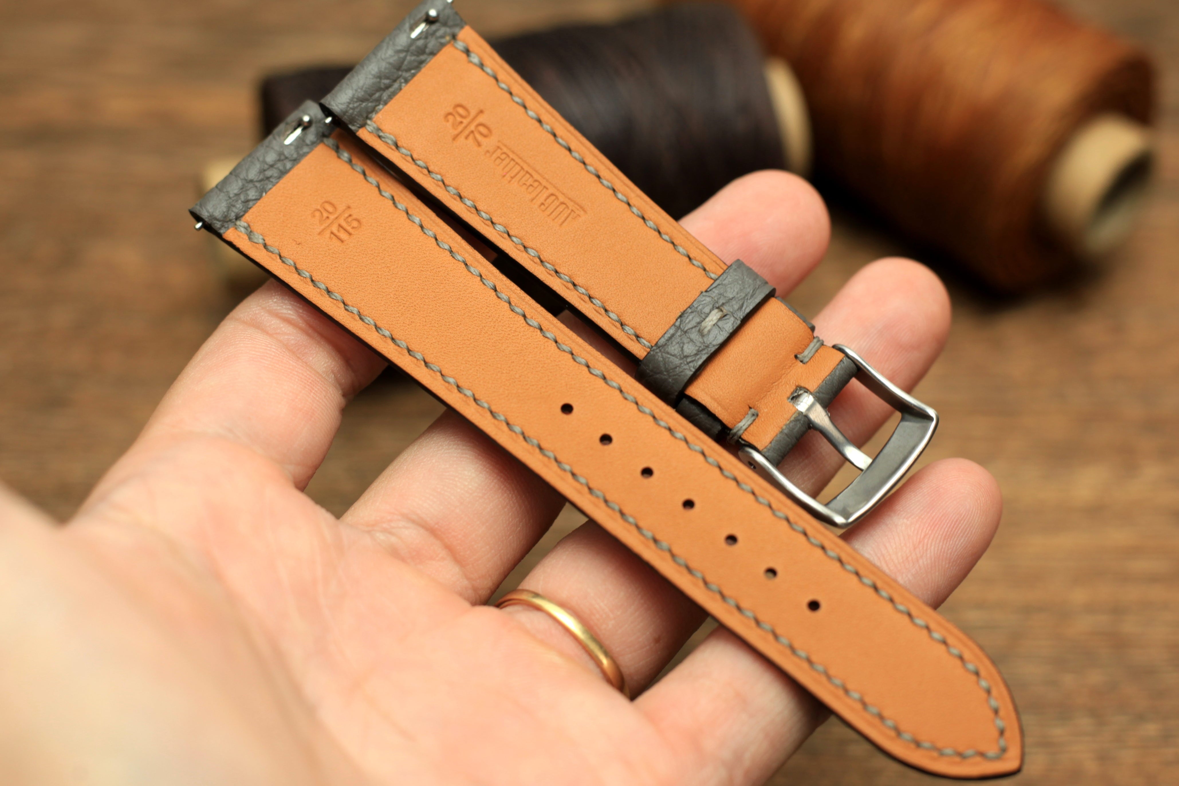 Togo Grey Leather Quick Release Watch Strap