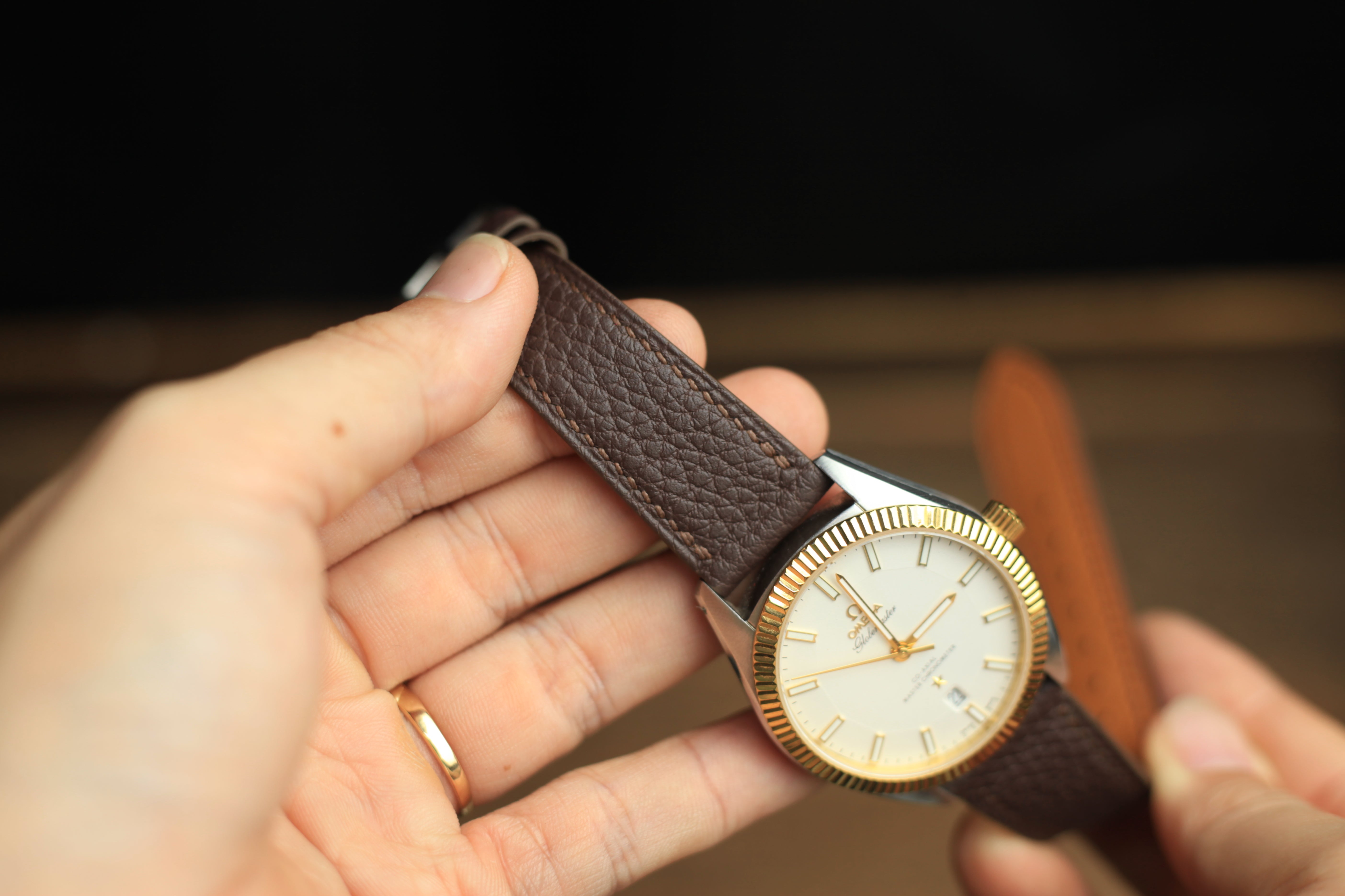 Togo Chocolate Brown Leather Quick Release Watch Strap