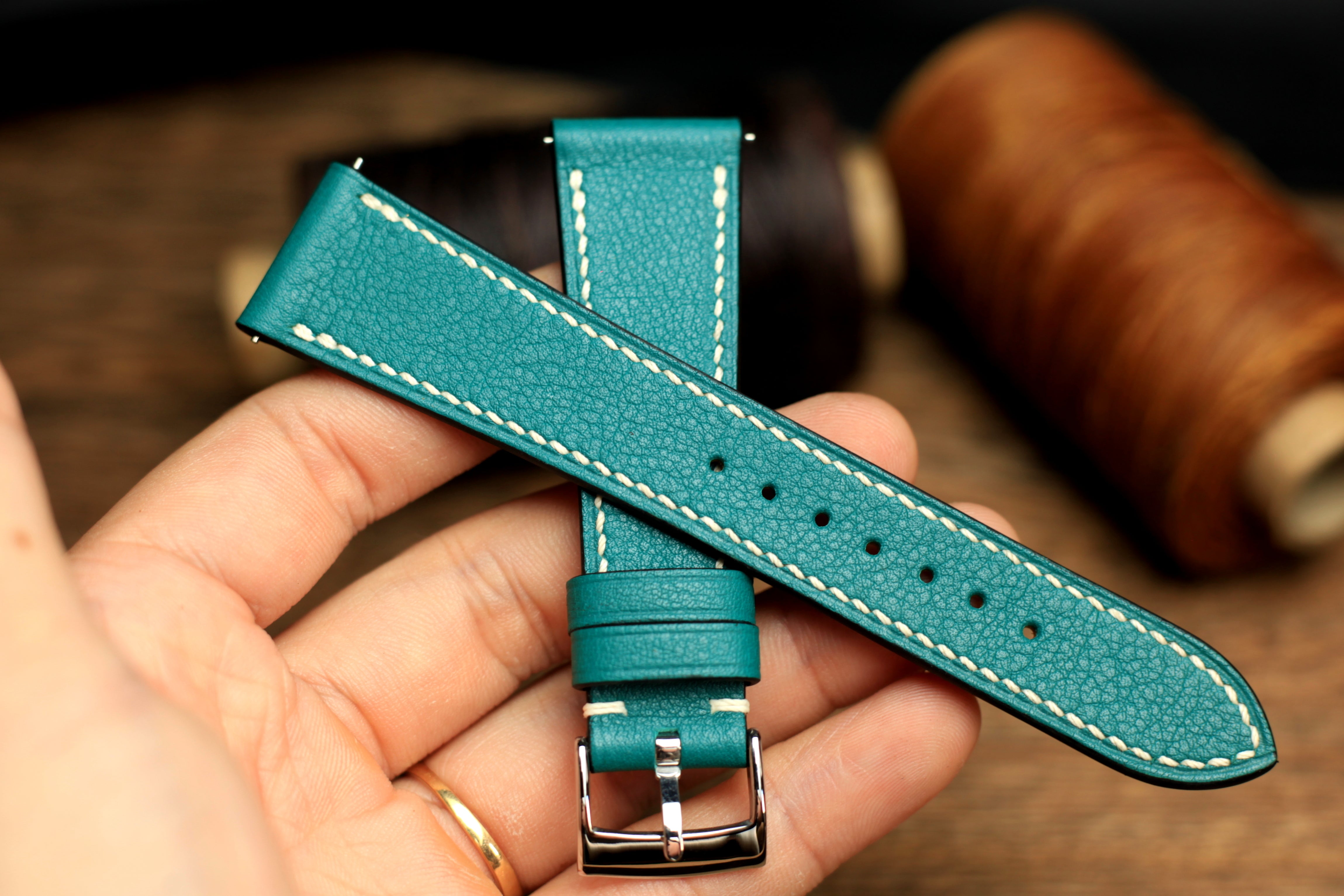 Swift Teal Blue Leather Quick Release Watch Strap