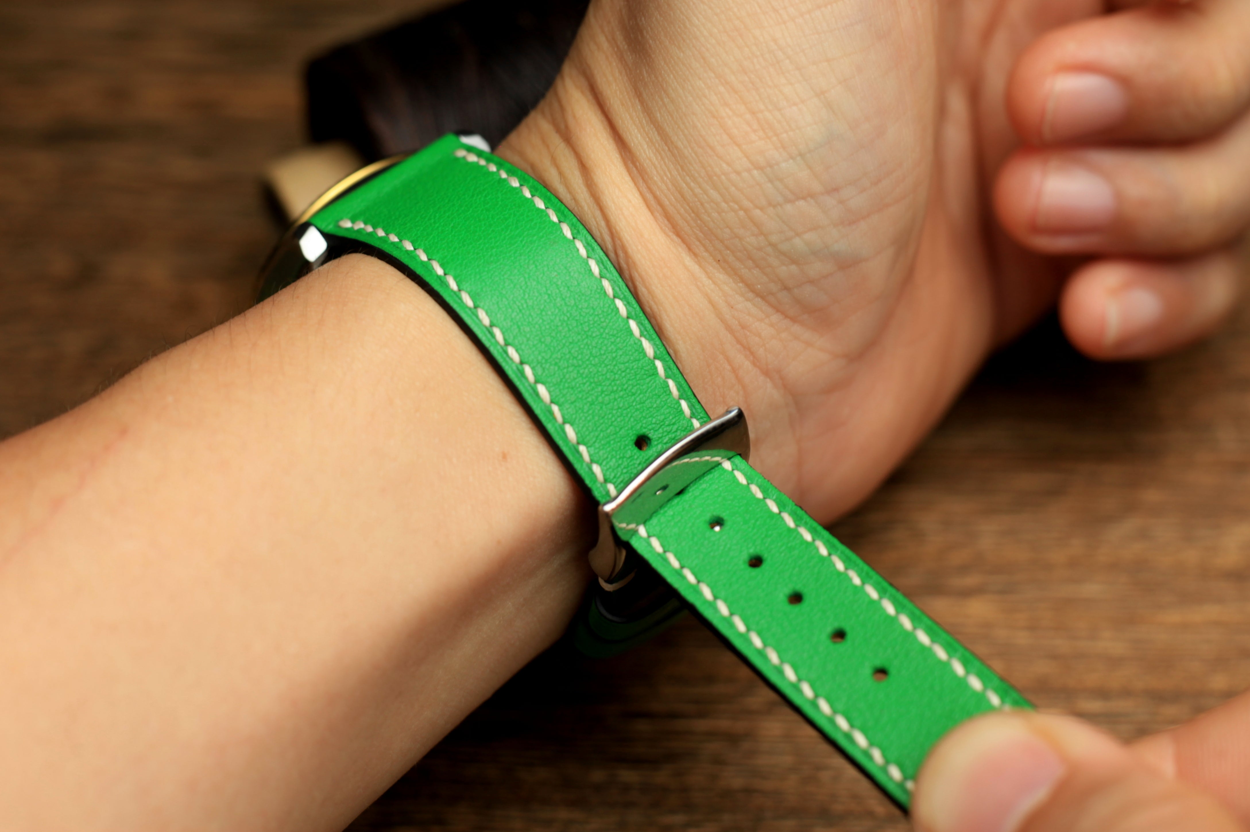 Swift Bamboo Green Leather Quick Release Watch Strap
