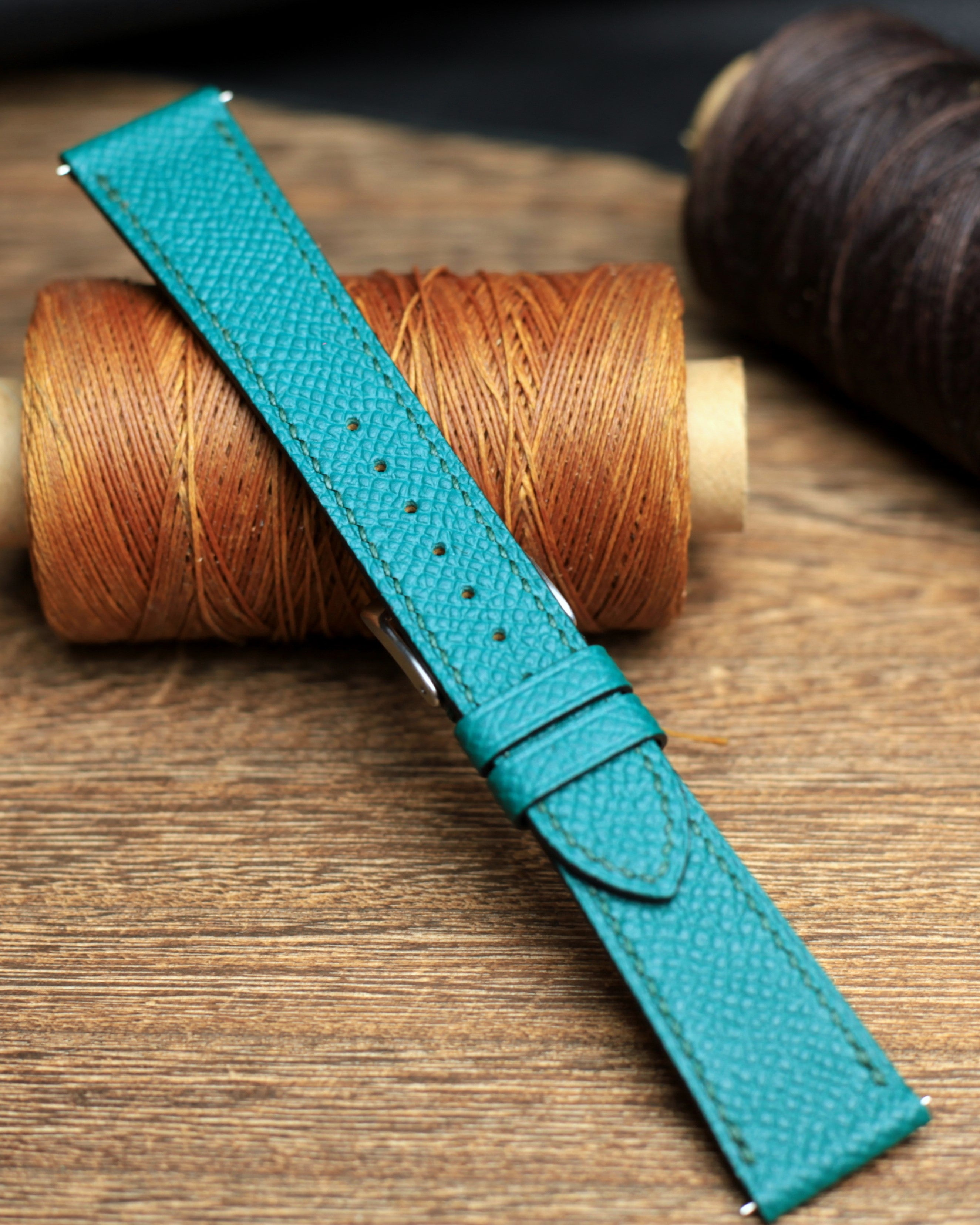 Jade Blue Epsom Leather Handmade Watch Strap