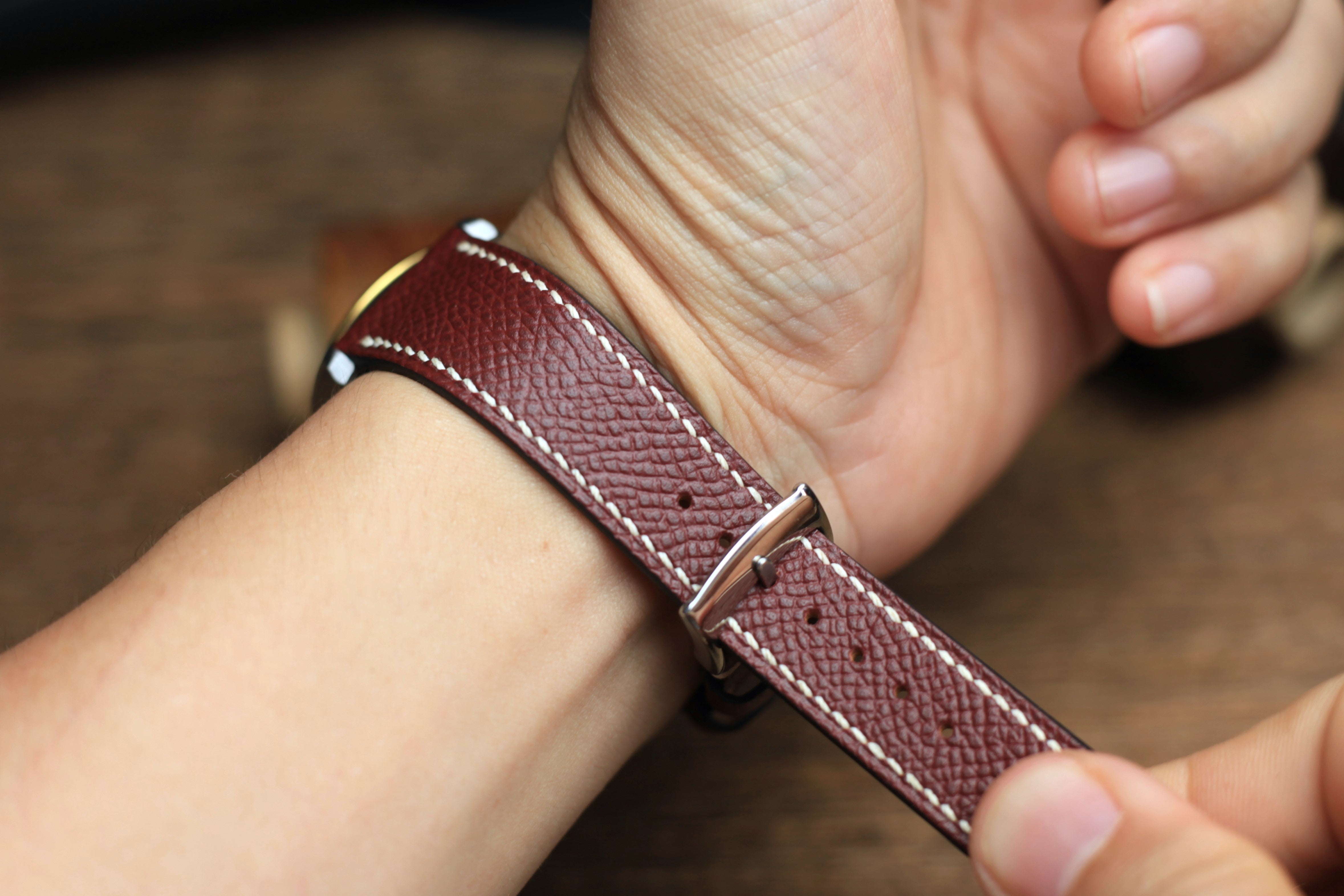 Epsom Burgundy Leather Handmade Watch Strap