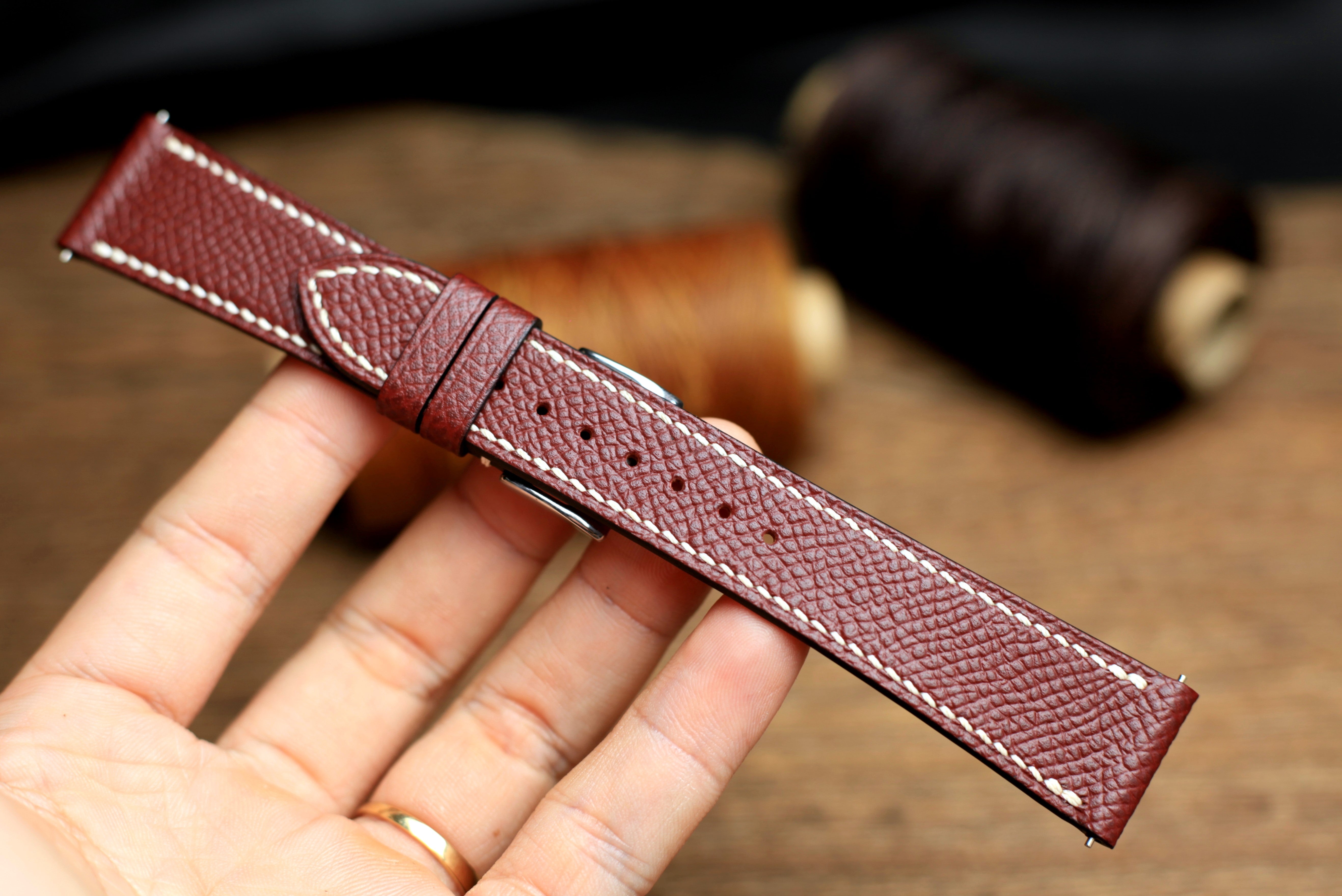 Epsom Burgundy Leather Handmade Watch Strap