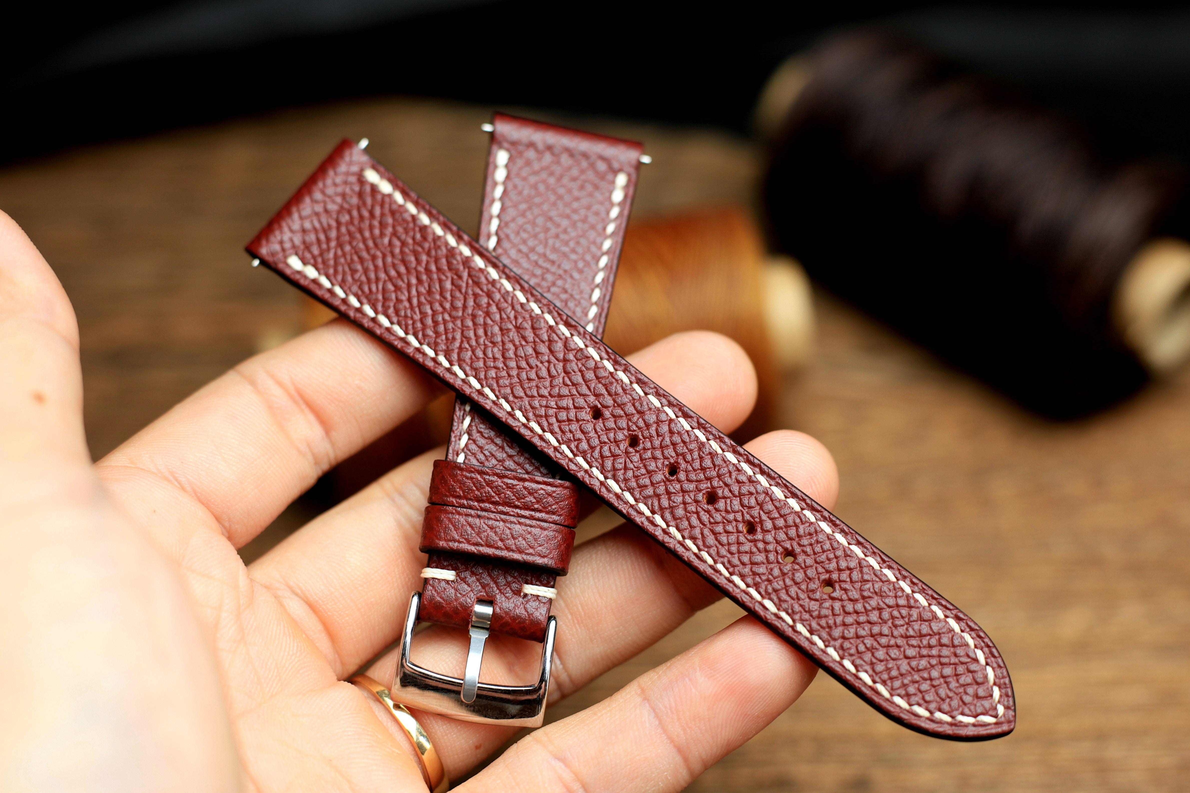 Epsom Burgundy Leather Handmade Watch Strap