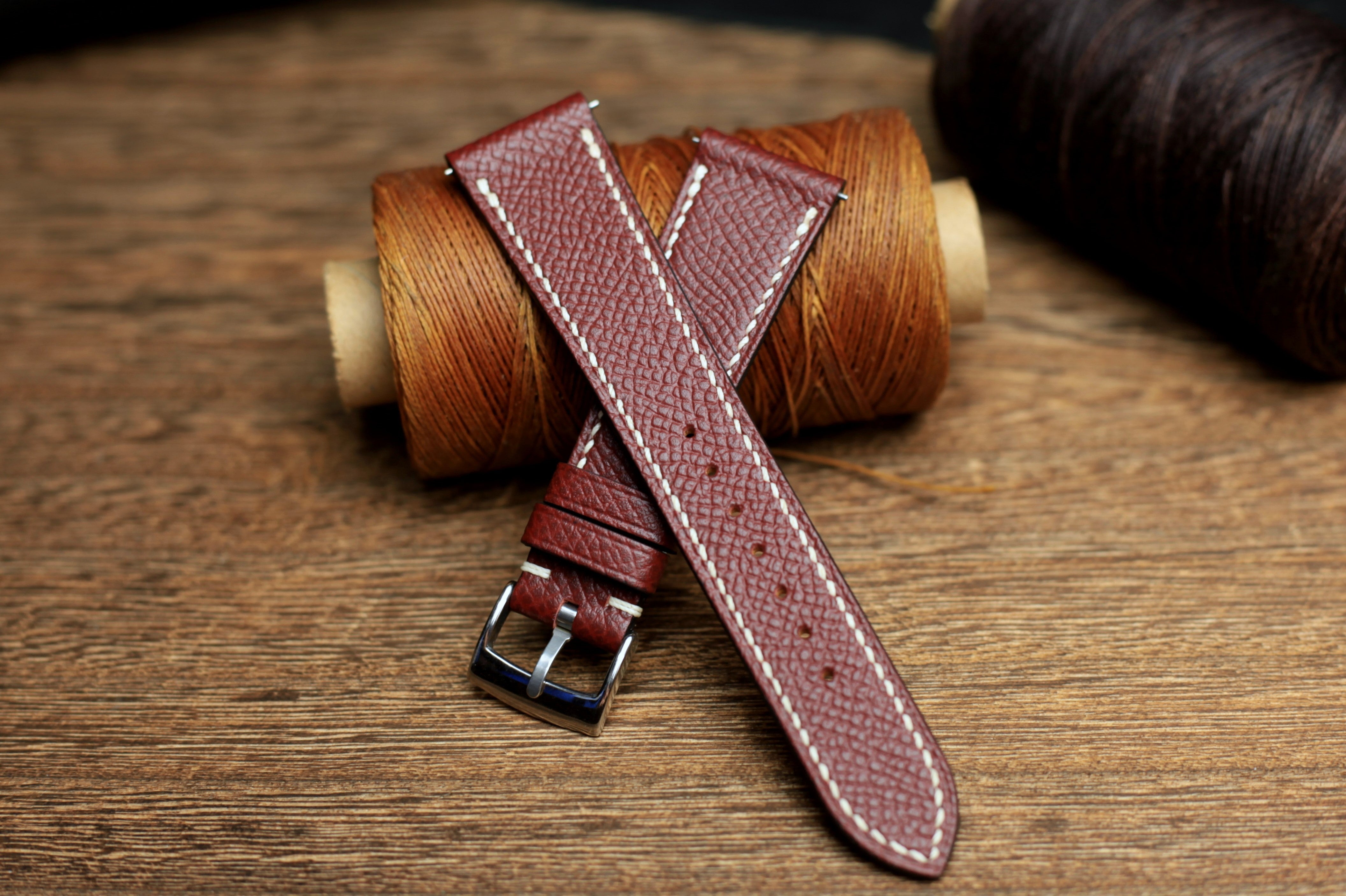 Epsom Burgundy Leather Handmade Watch Strap