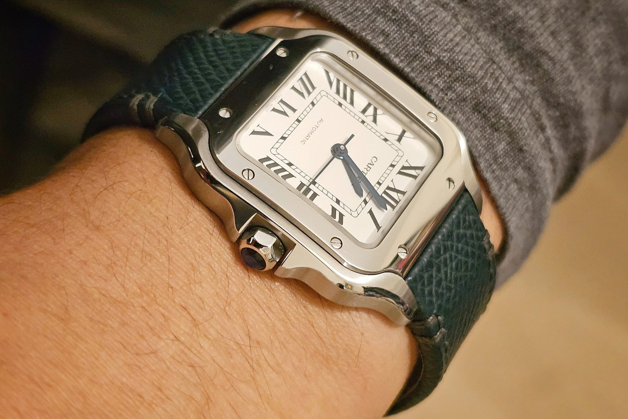 Midnight Green Epsom Leather Santos De Cartier Watch Strap