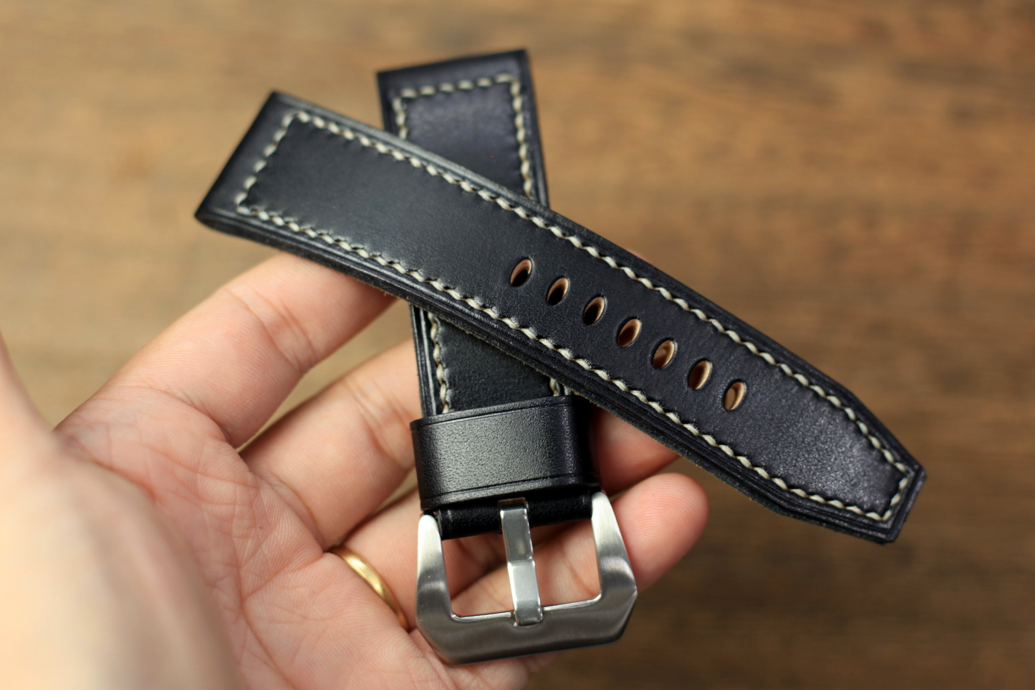 Handmade Black Vegtan Leather Panerai Watch Strap