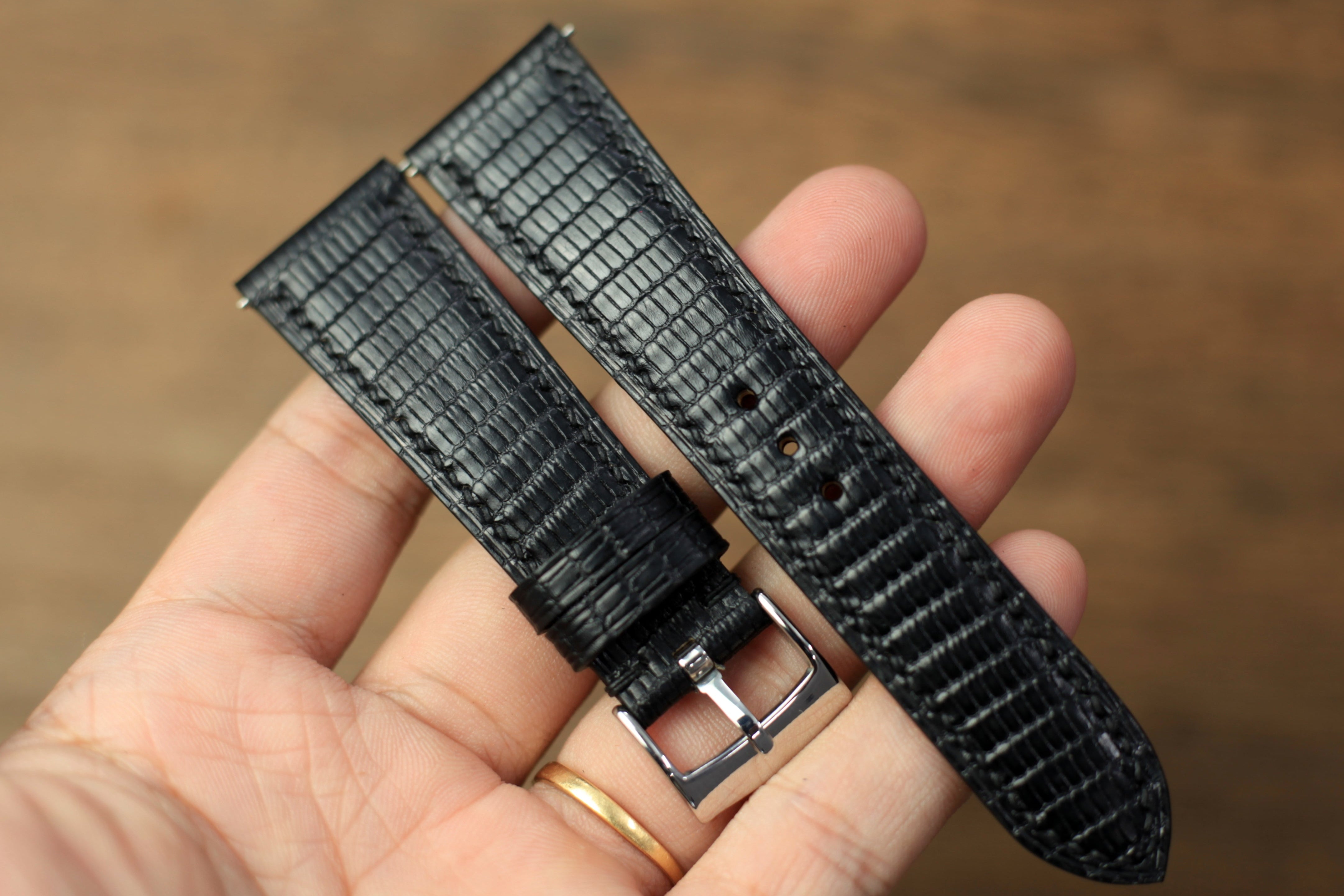 Black Lizard Leather Handmade Watch Strap