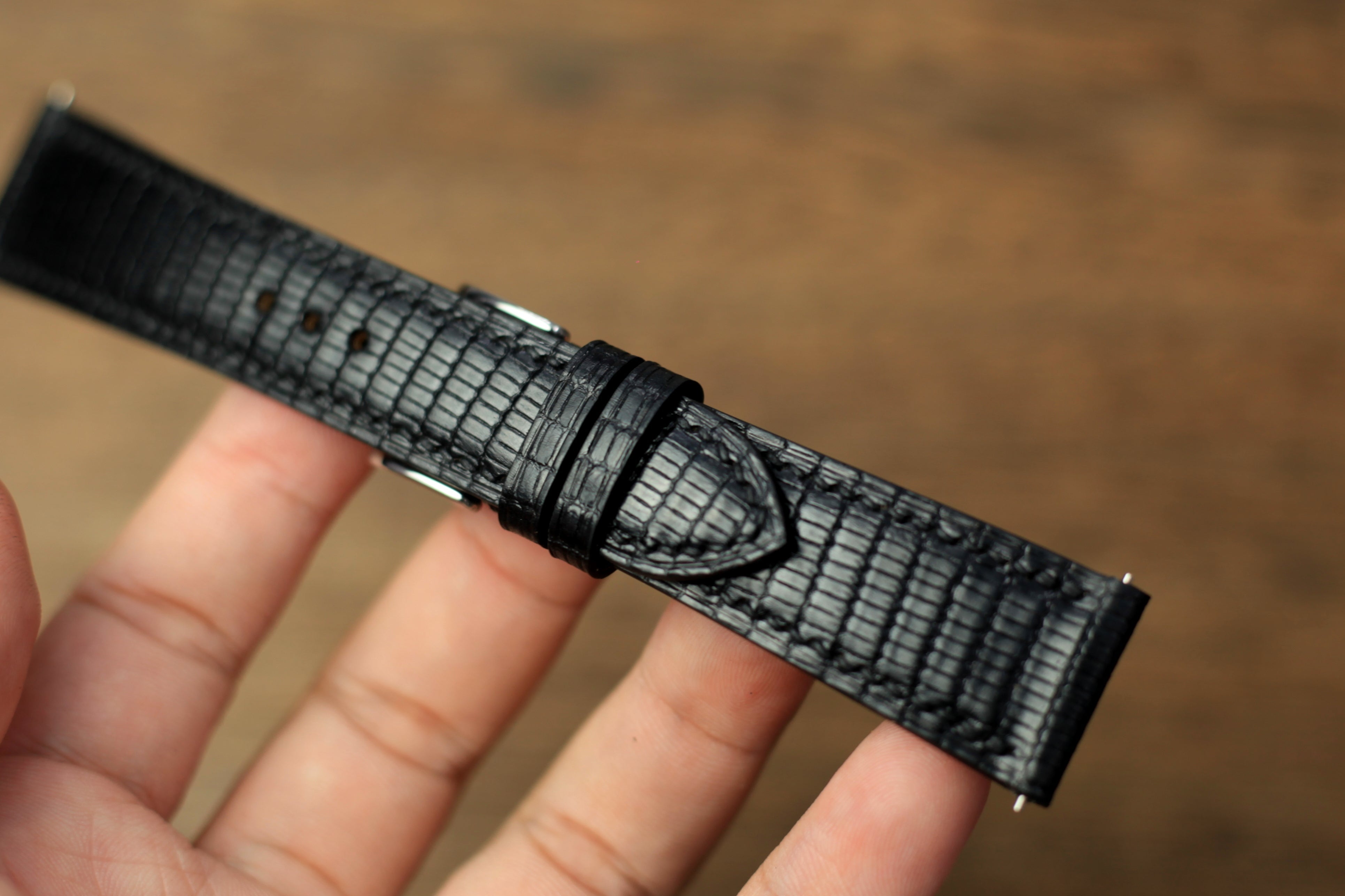Black Lizard Leather Handmade Watch Strap