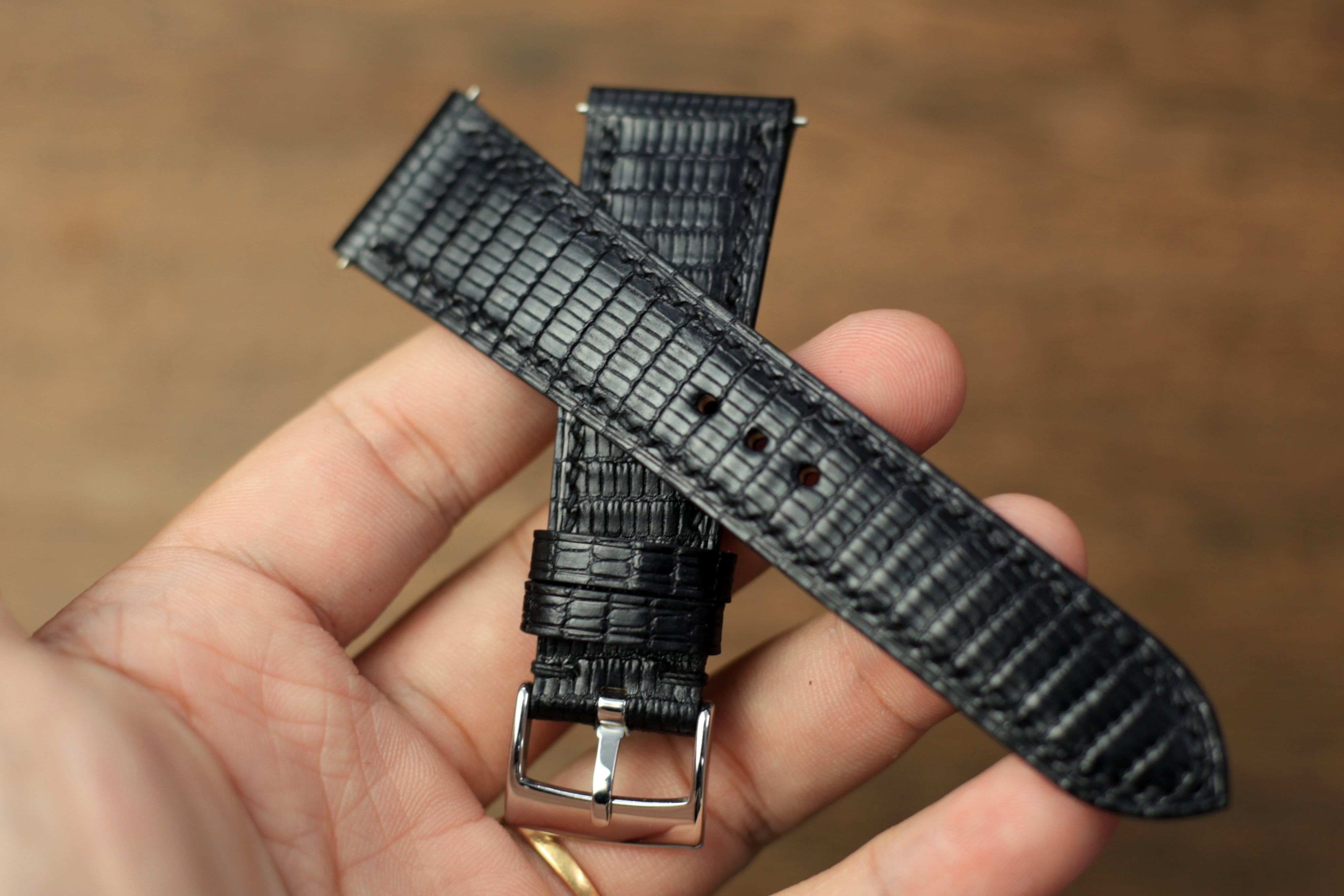 Black Lizard Leather Handmade Watch Strap