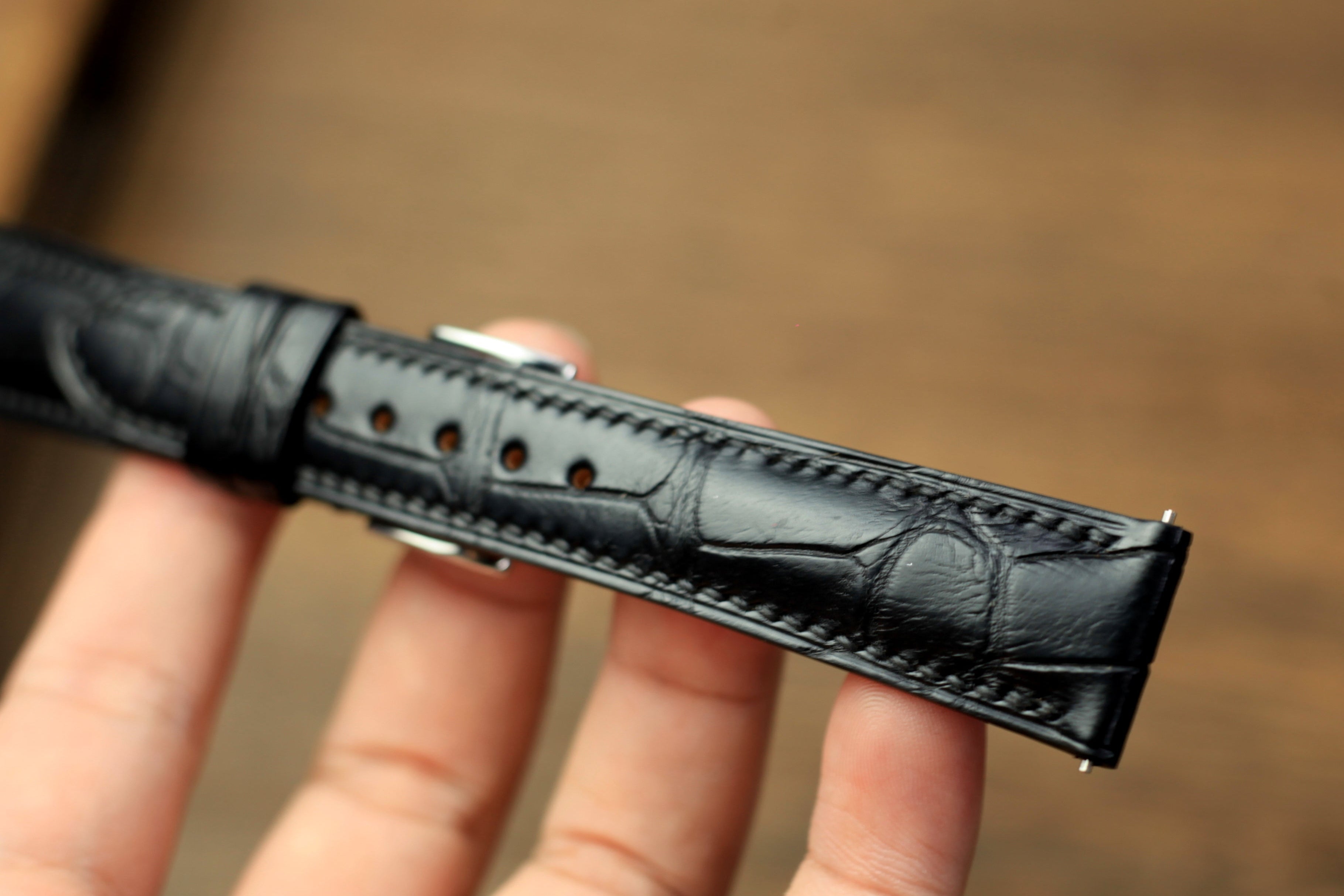 Matte Black Alligator Leather Watch Strap