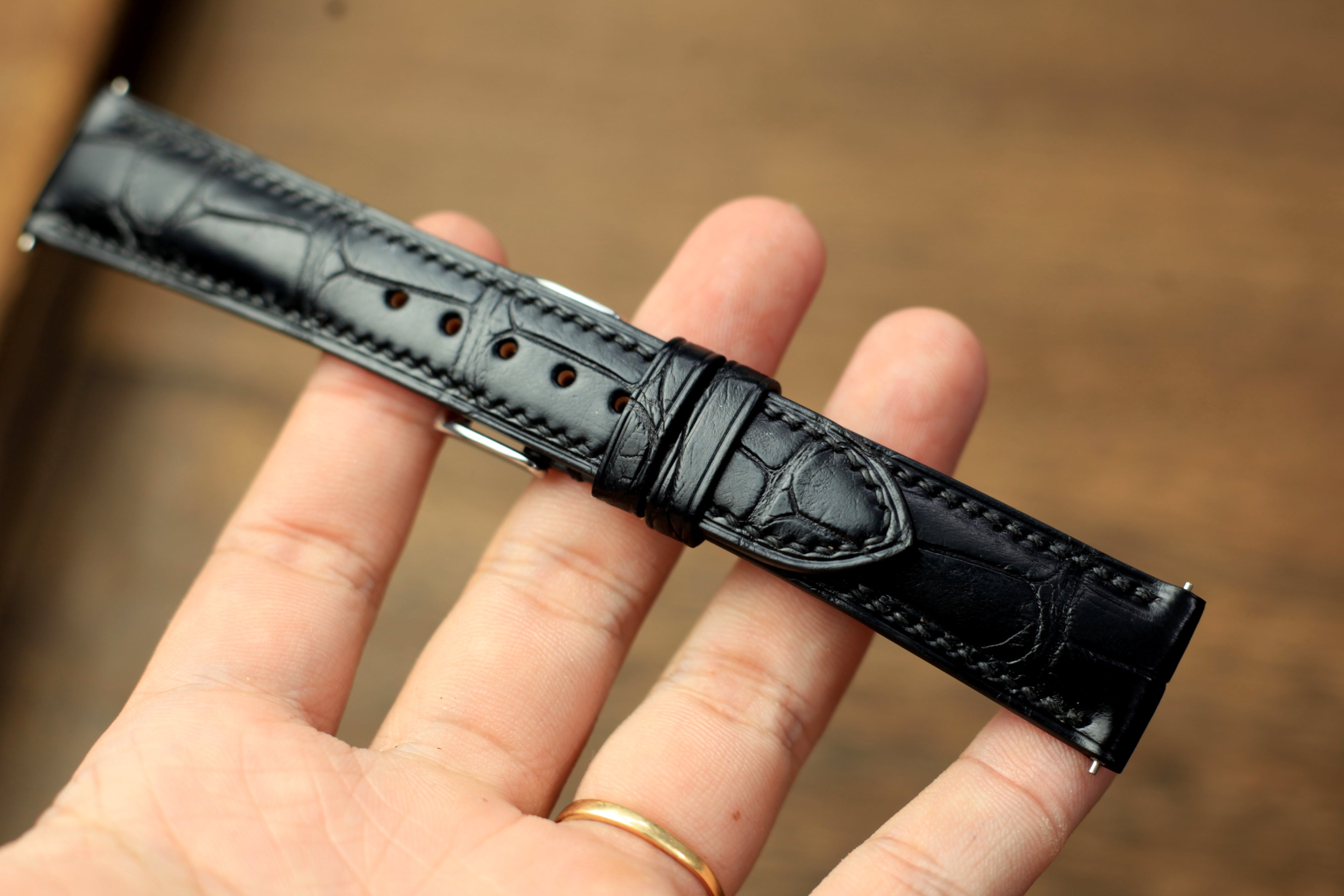 Matte Black Alligator Leather Watch Strap