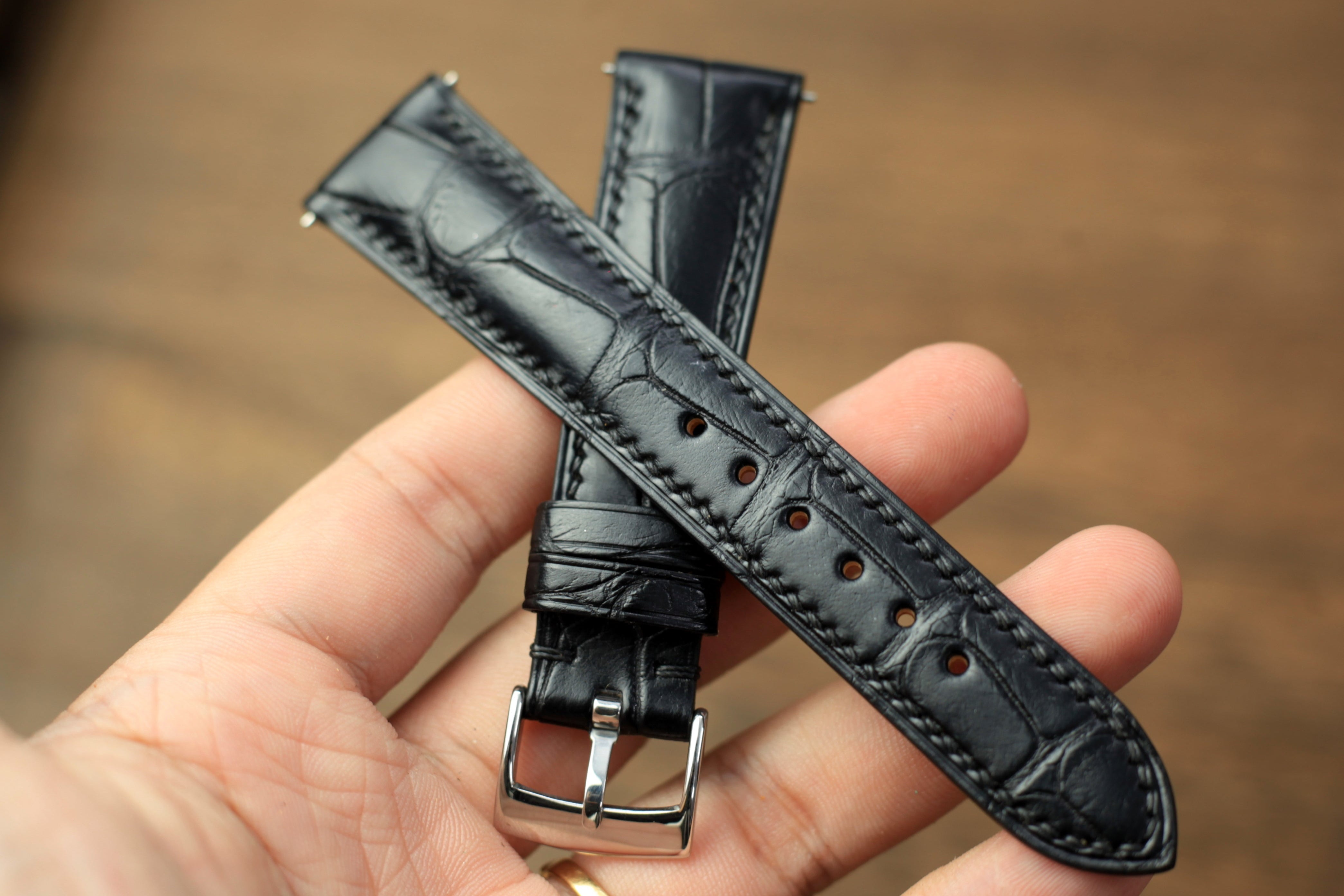 Matte Black Alligator Leather Watch Strap