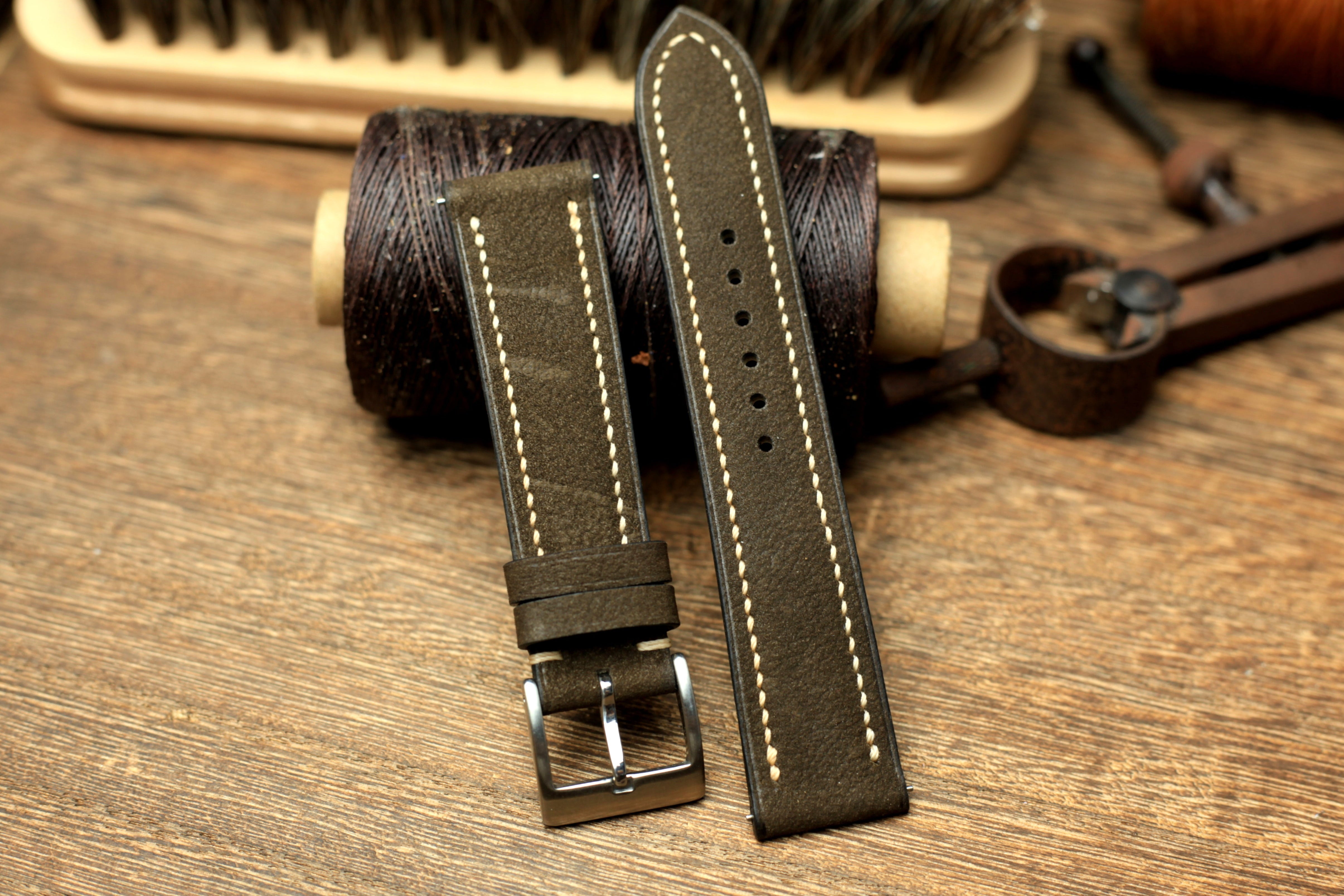 Cowhide Dark Grey Leather Watch Strap