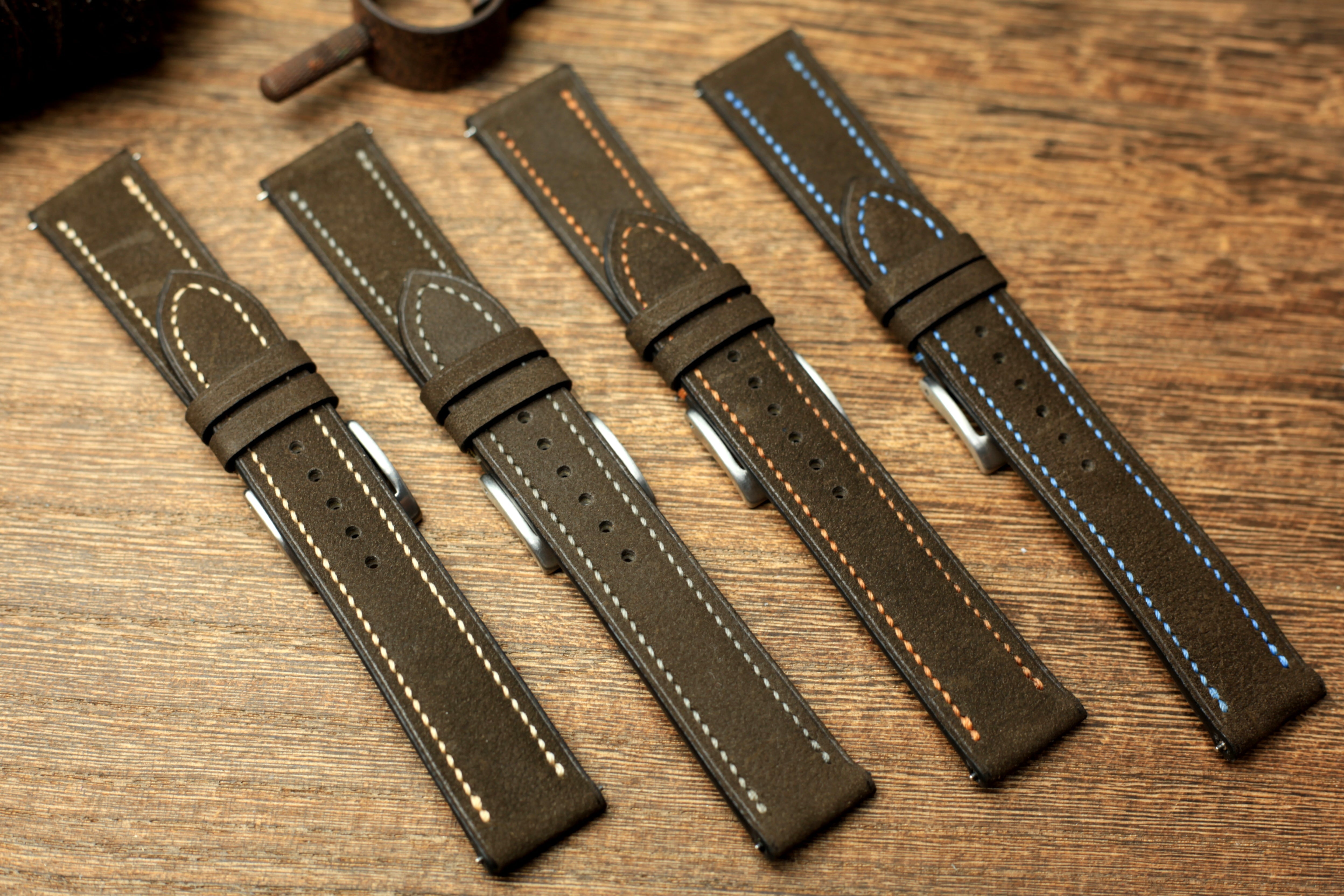 Cowhide Dark Grey Leather Watch Strap