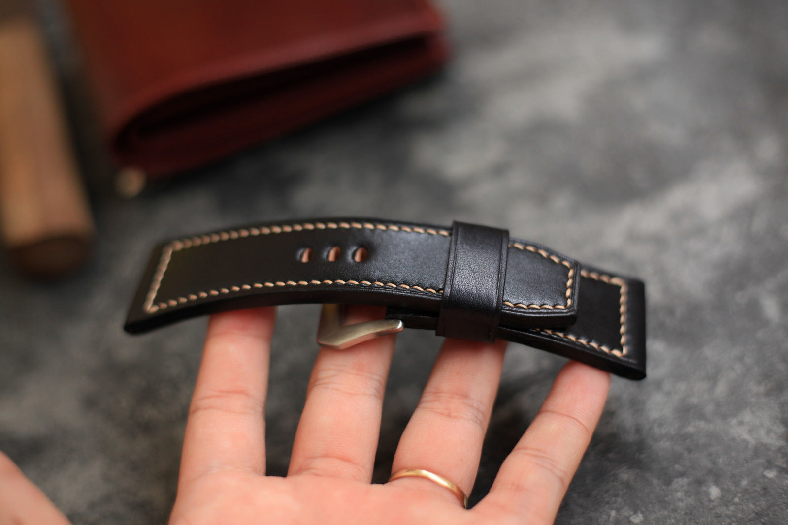 Black Veg-Tan Leather Panerai Watch Strap