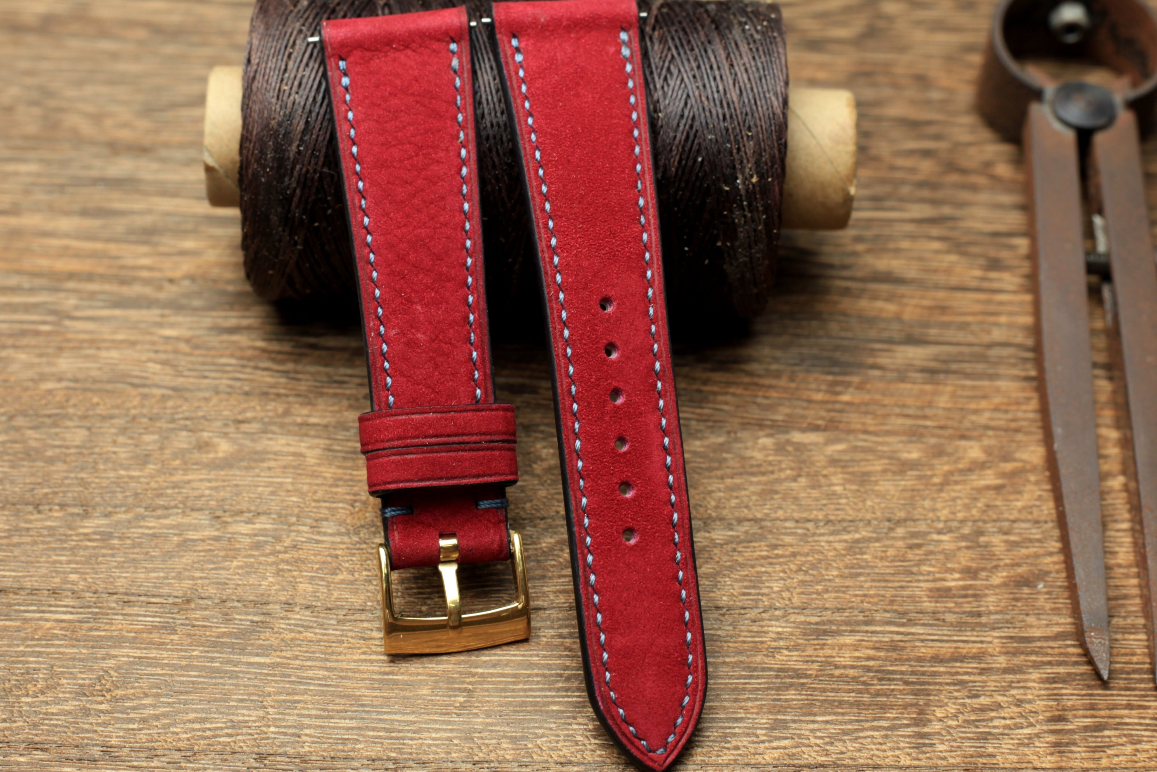 Nubuck Red Cherry Leather Quick Release Watch Strap