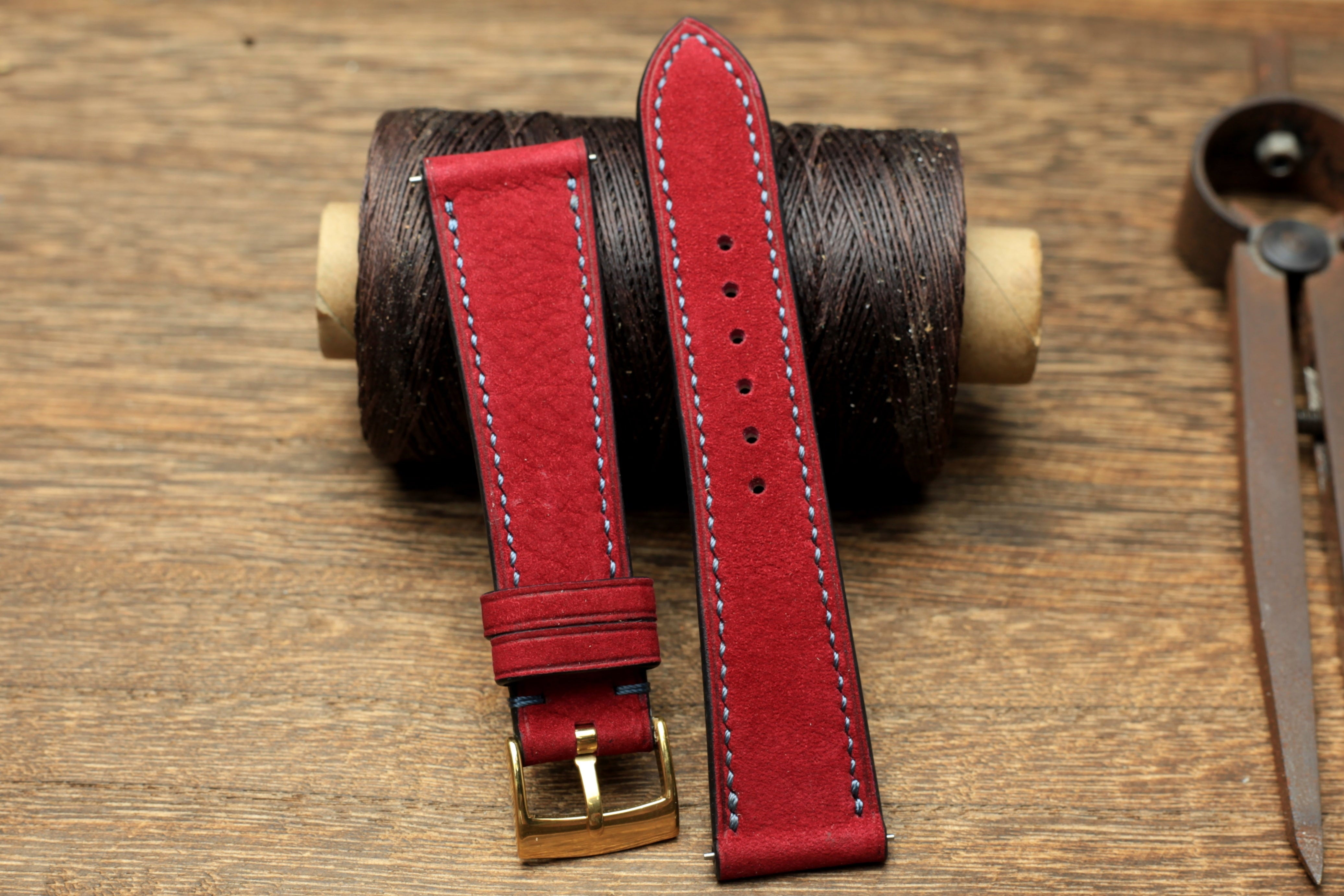 Nubuck Red Cherry Leather Quick Release Watch Strap