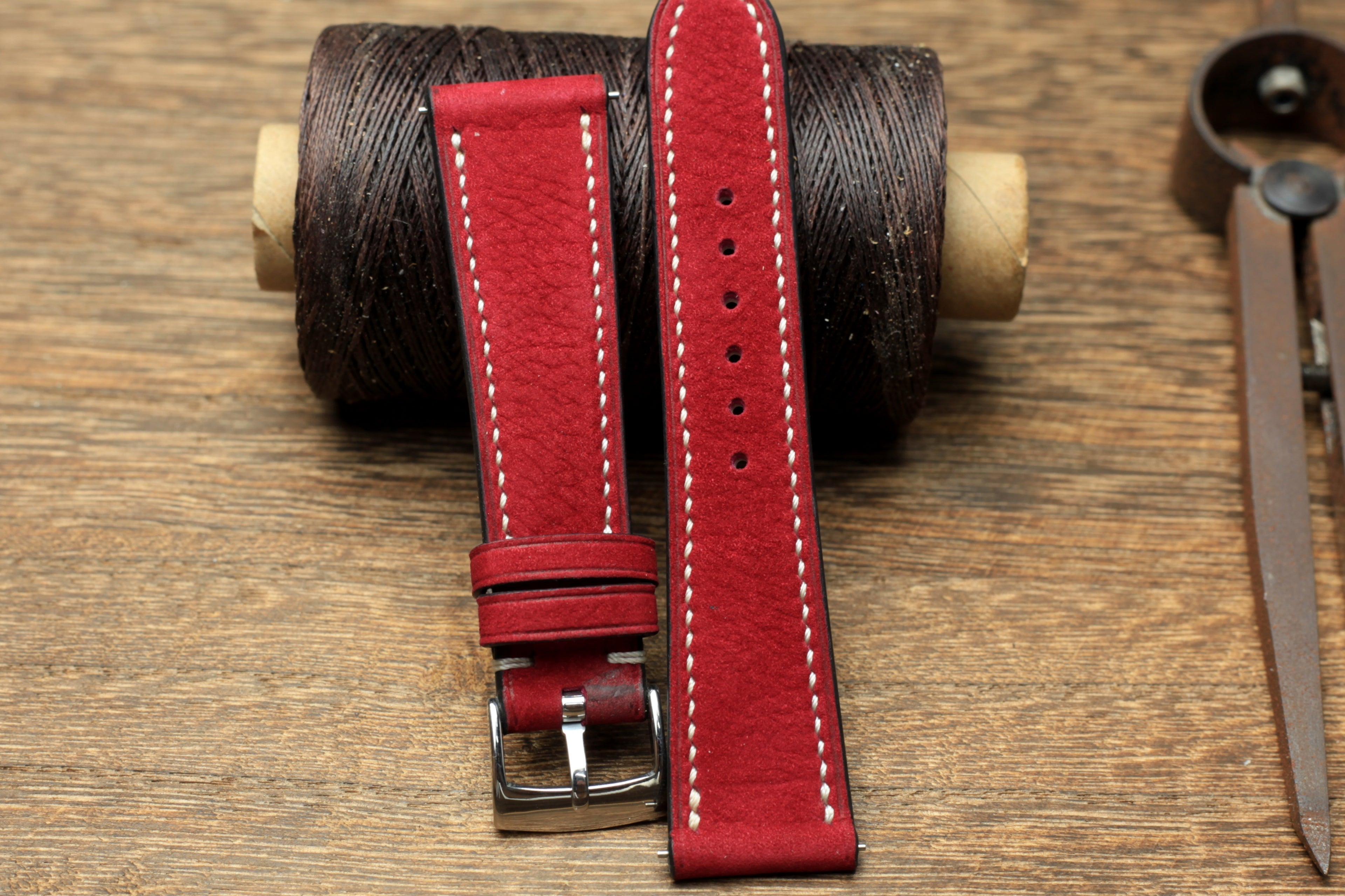 Nubuck Red Cherry Leather Quick Release Watch Strap