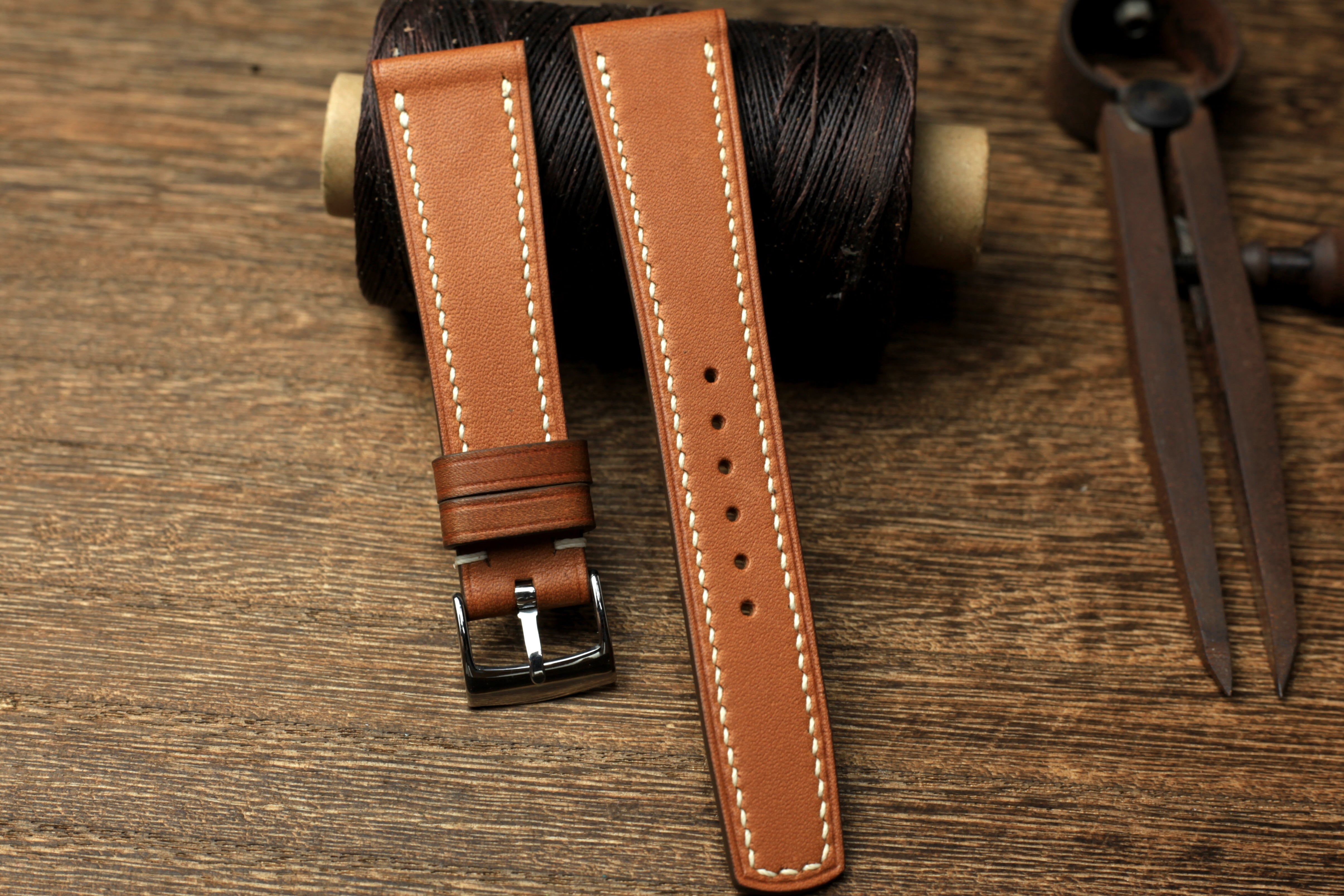 Brown Barenia Leather Square End Quick Release Watch Strap