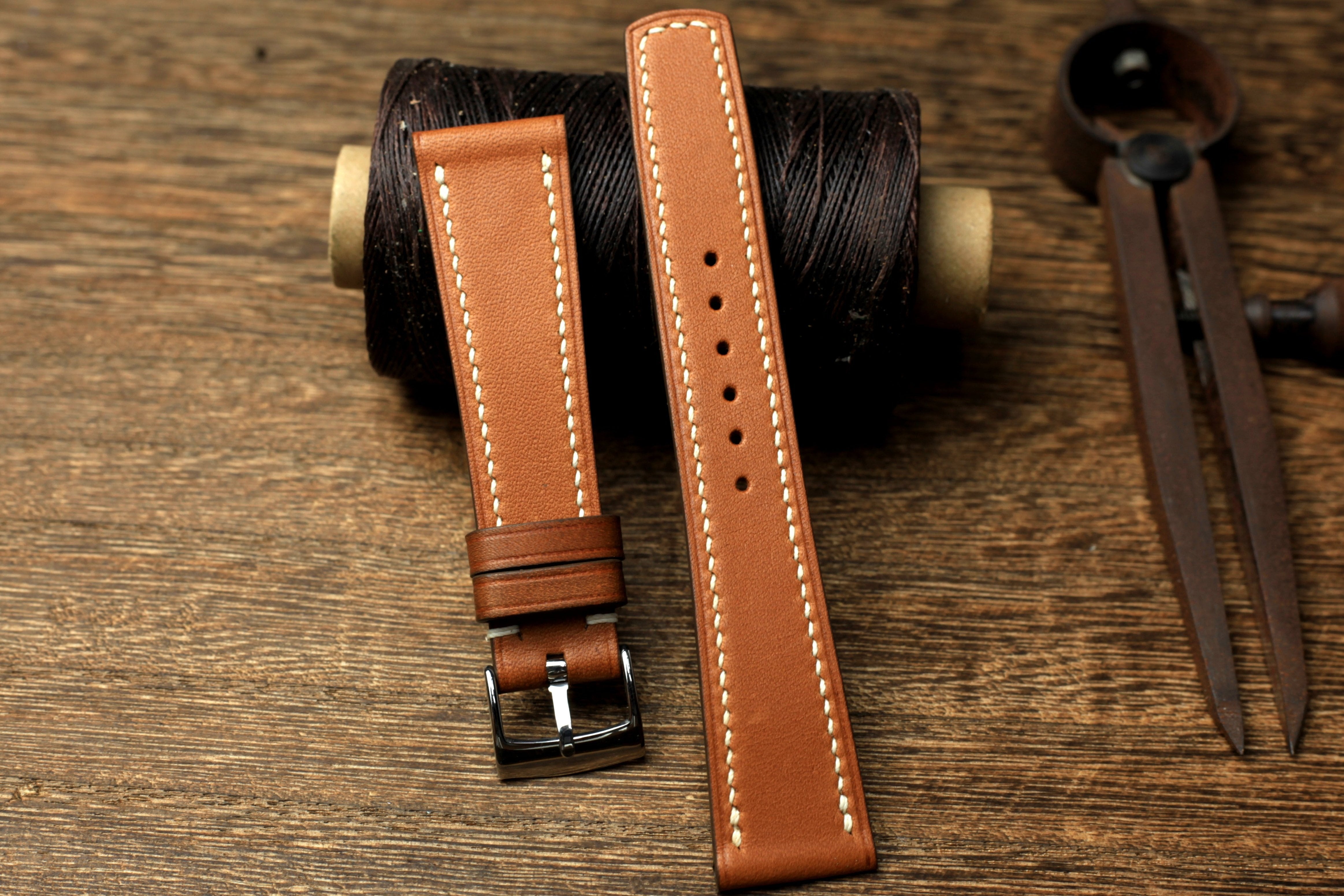 Brown Barenia Leather Square End Quick Release Watch Strap