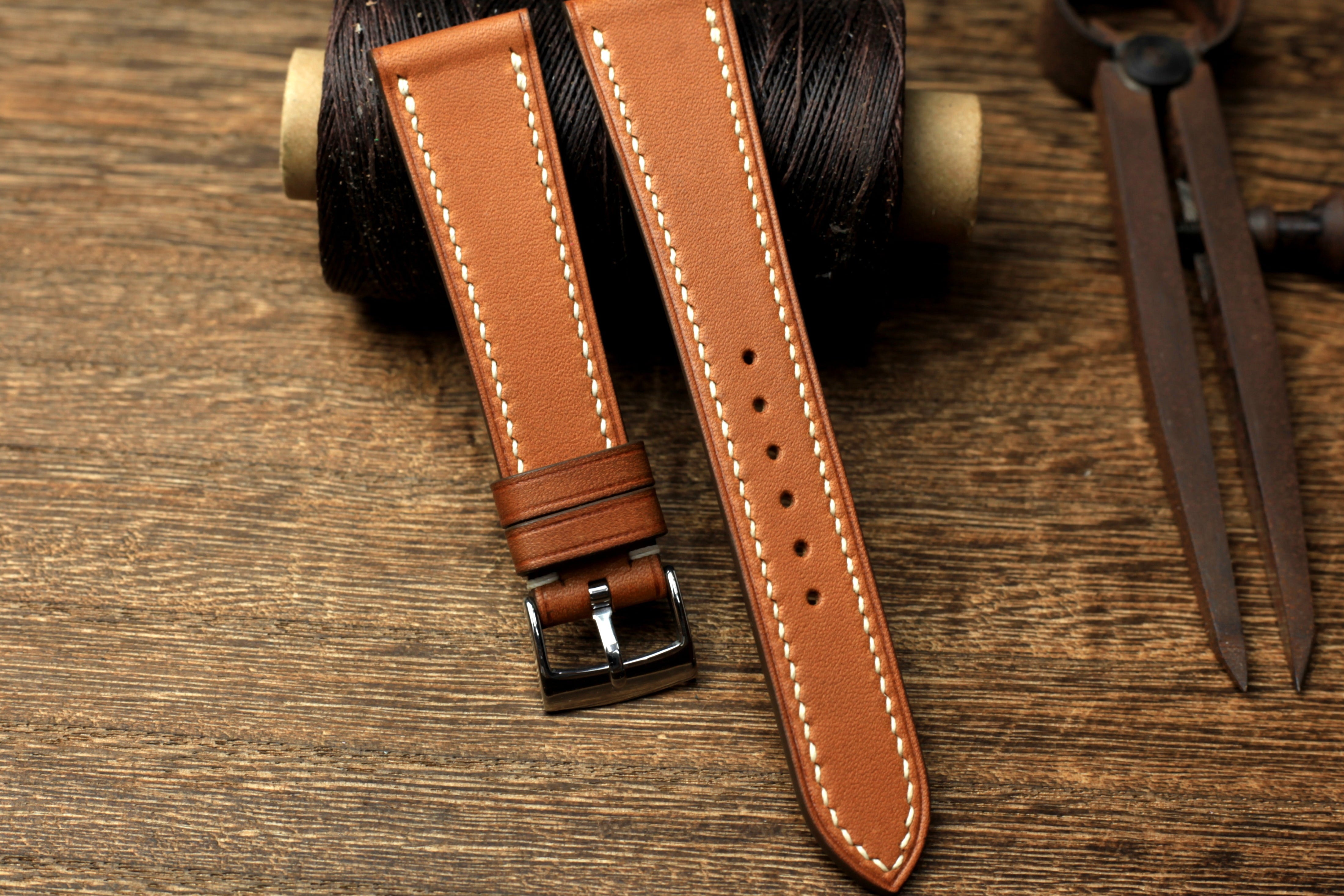 Barenia Brown Leather Handmade Quick Release Watch Strap