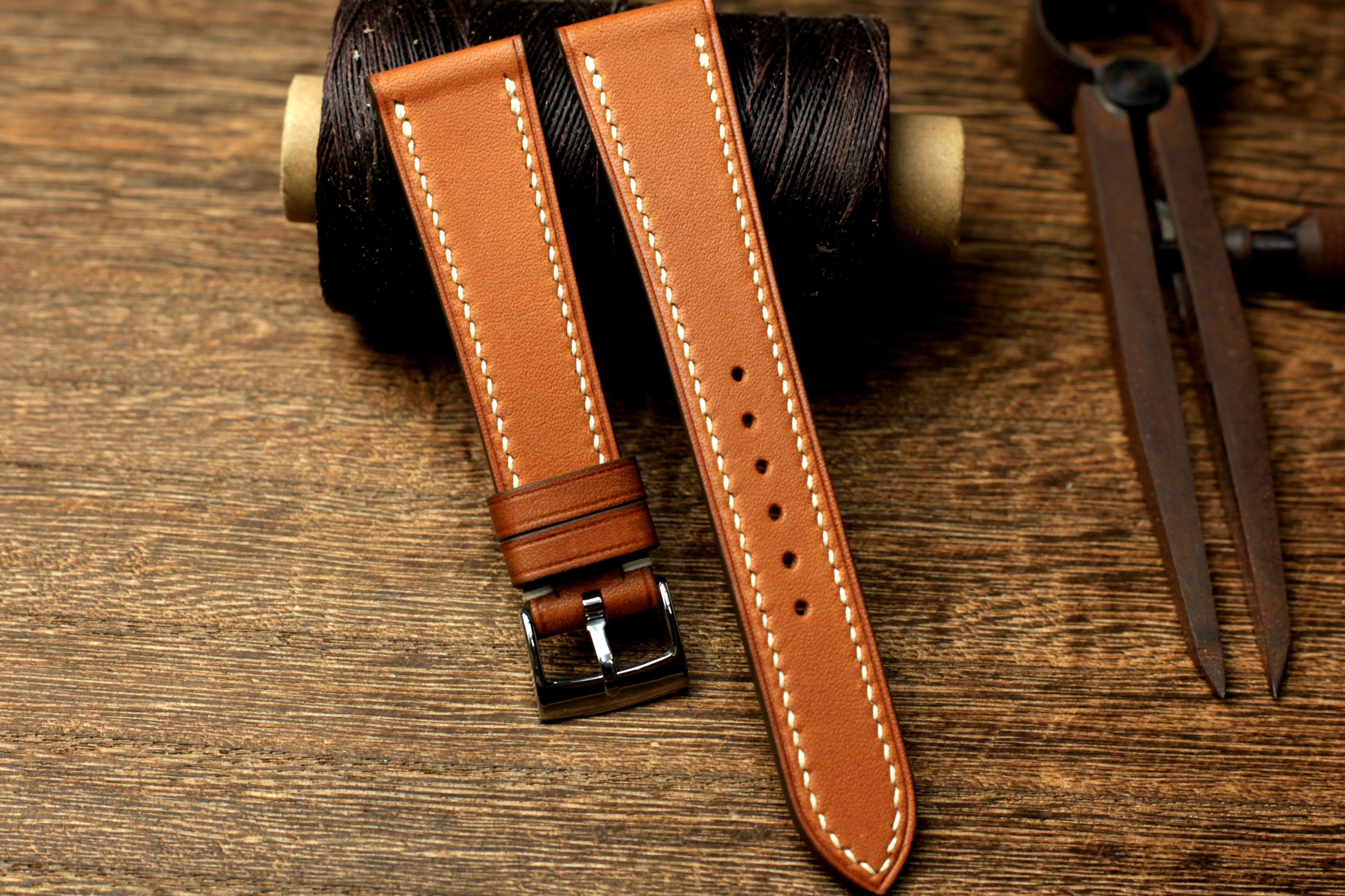 Barenia Brown Leather Handmade Quick Release Watch Strap